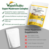 Vegan Vitality composición de Reishi Chaga Lion's Mane y otros hongos naturales