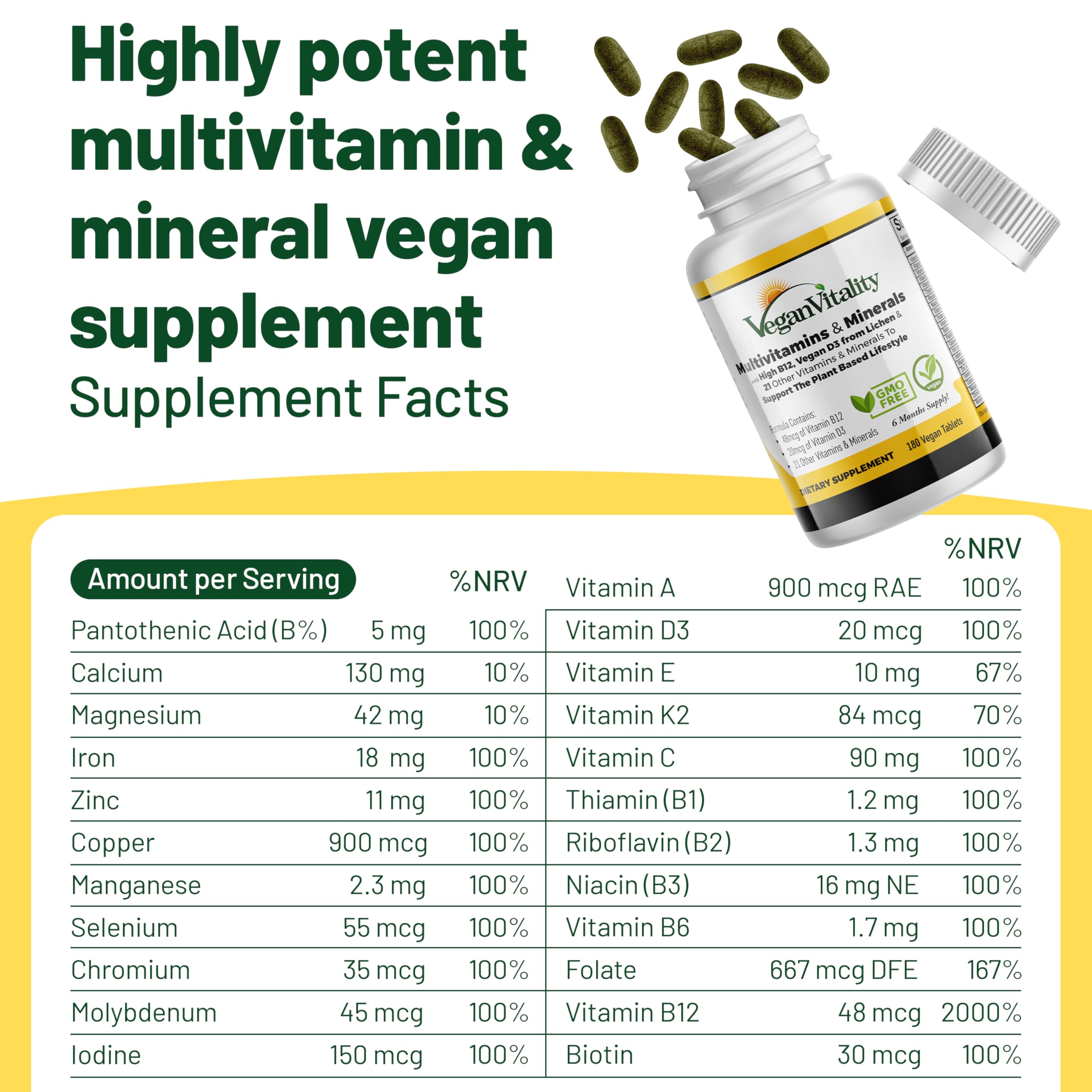 Vegan Vitality tabletas junto a fruta y vaso, integradas en rutina diaria