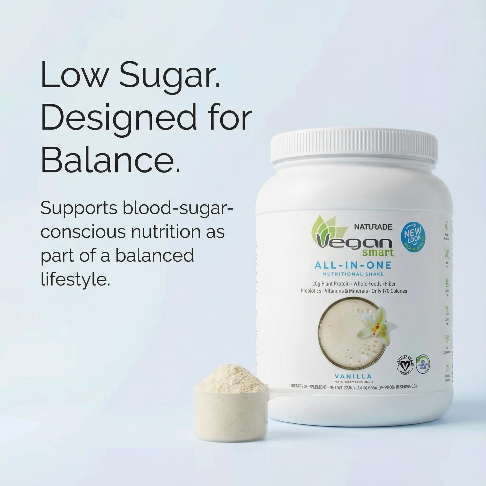 Cuchara con porción de Vegansmart Naturade que ilustra control de dosis y uso práctico