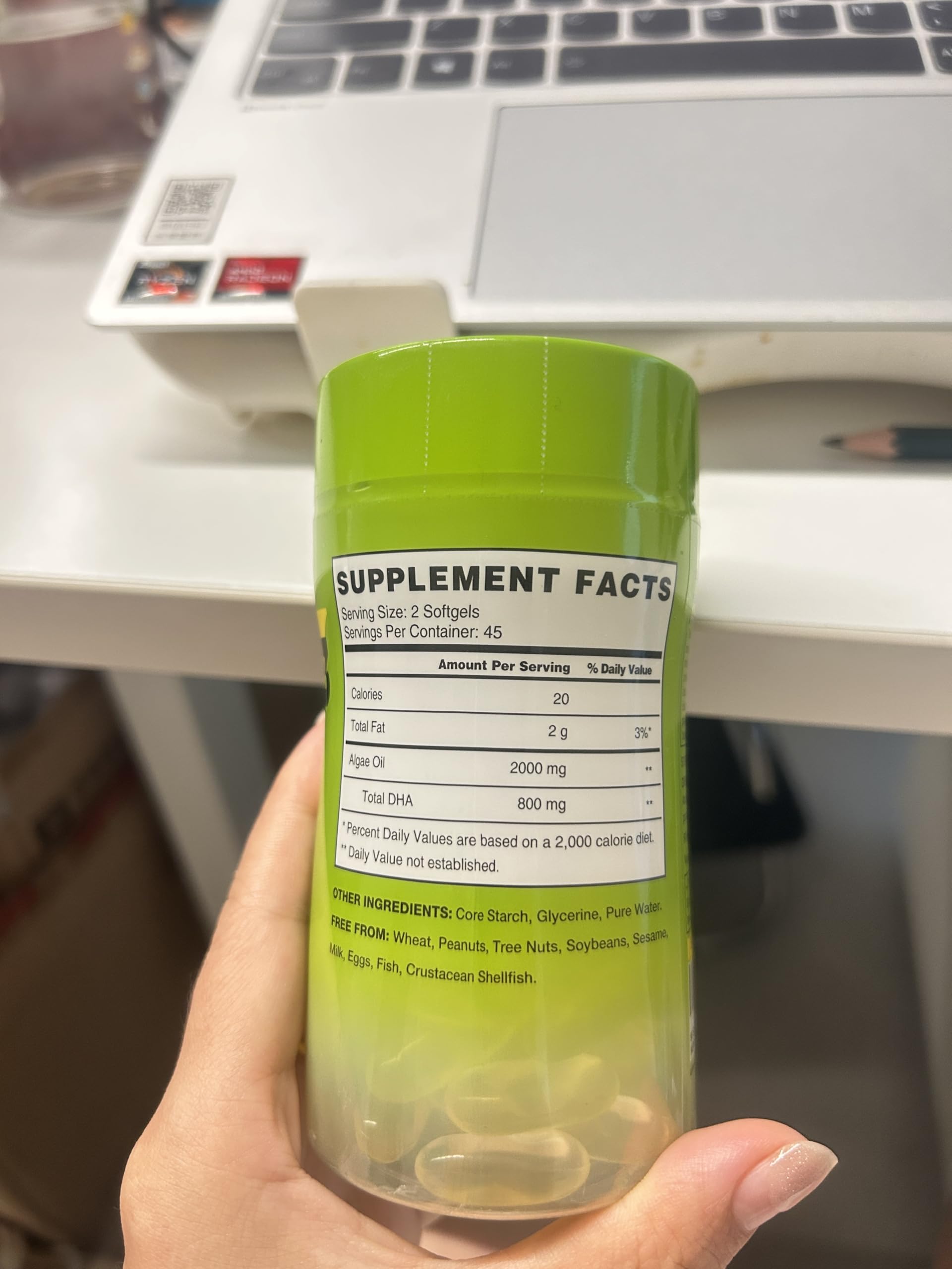 VEGEPOWER etiqueta nutricional enfocada en contenido de DHA por porción