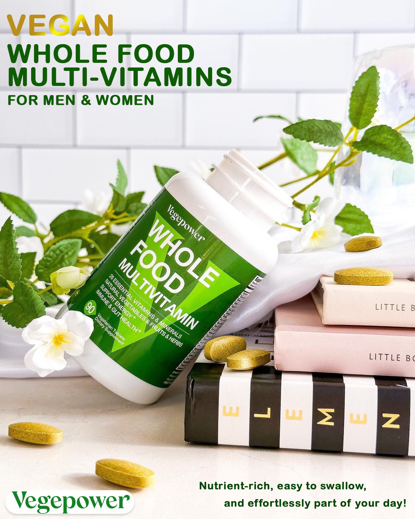 VEGEPOWER etiqueta nutricional clara con vitaminas y minerales listados