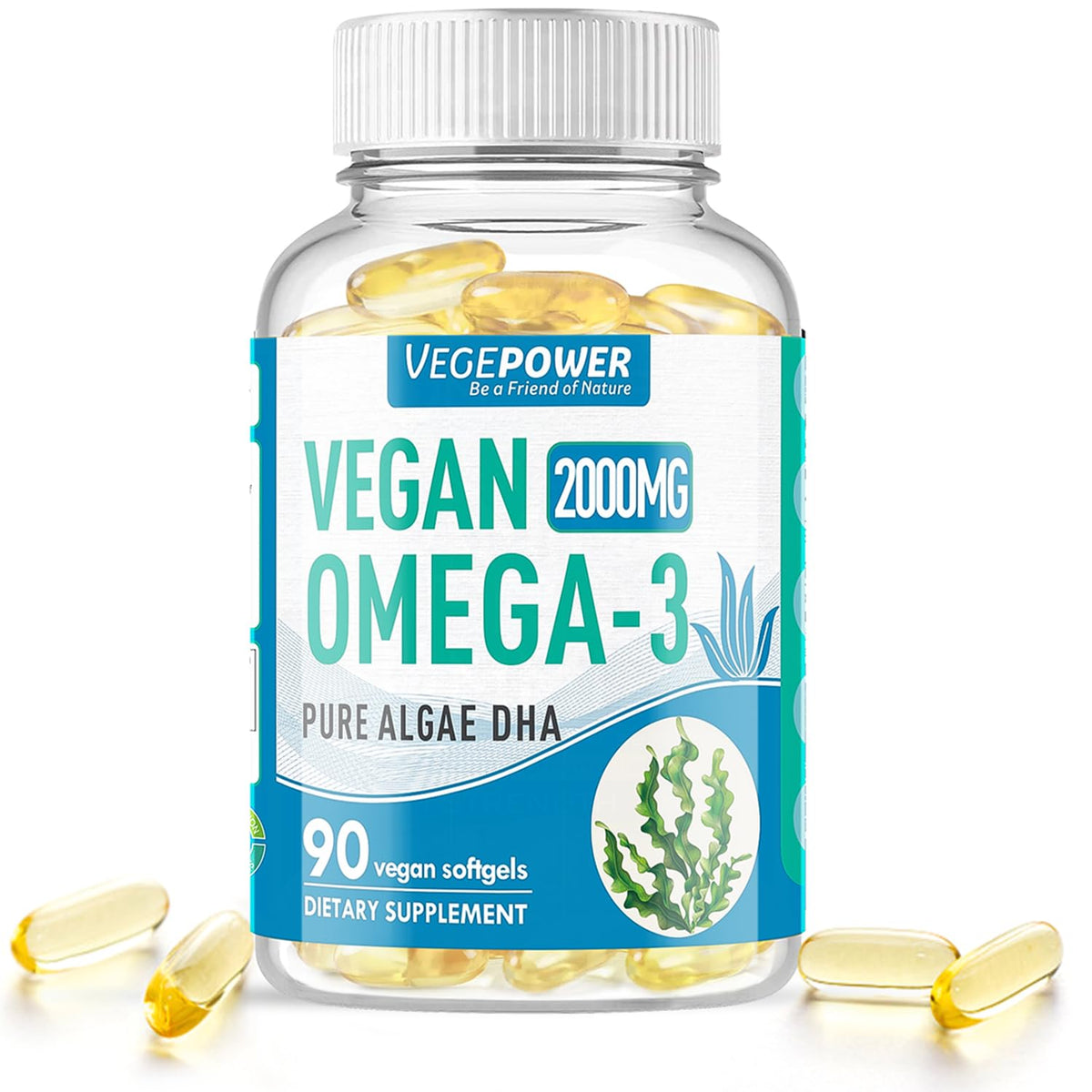 VEGEPOWER envase frontal mostrando certificado vegano y beneficios claros