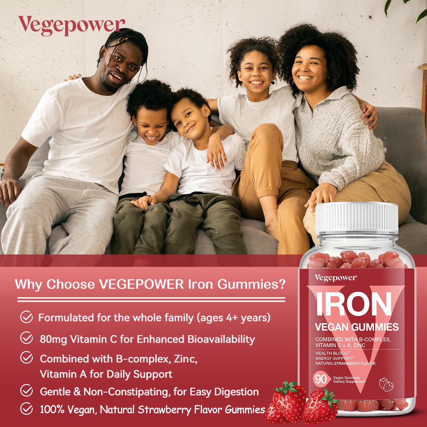 VEGEPOWER gominola en mano que muestra tamaño y porción práctica