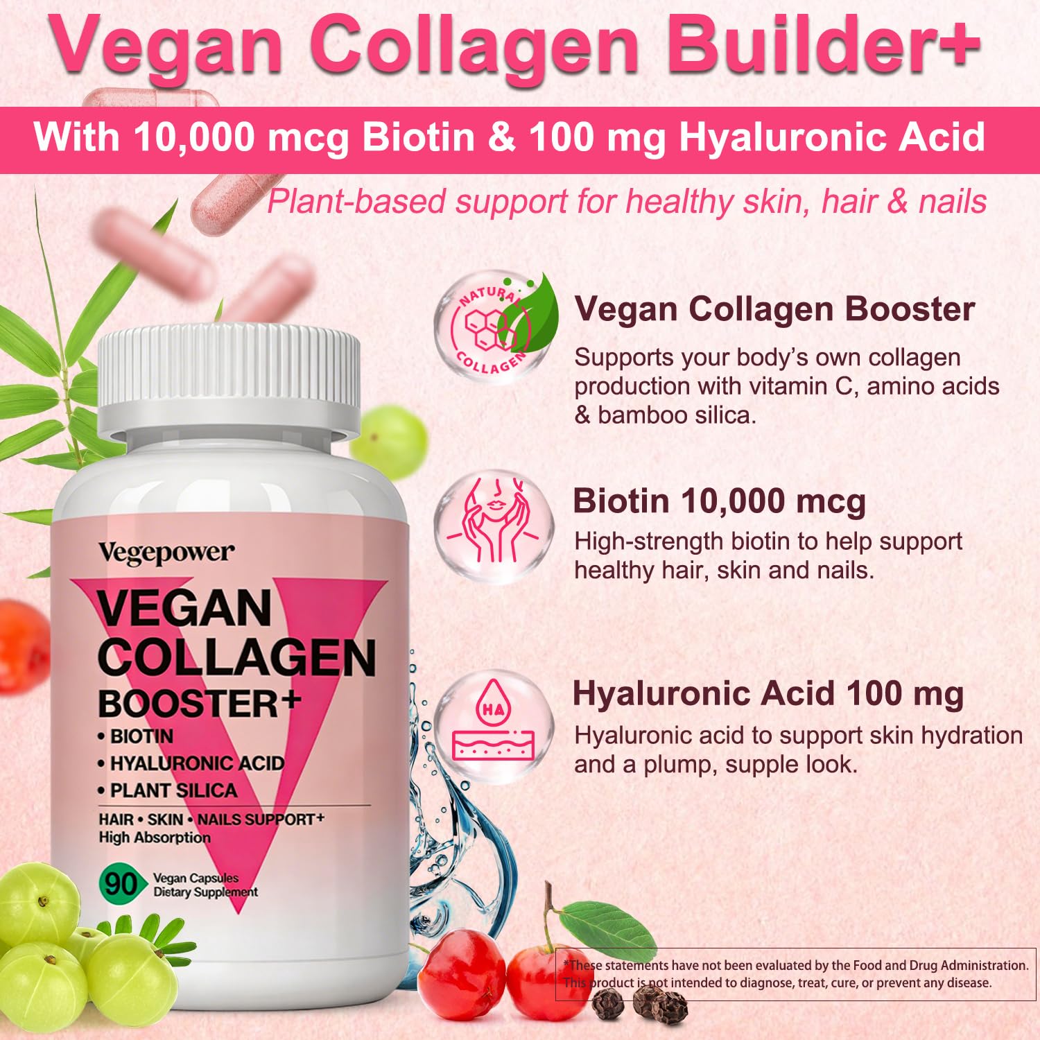 VEGEPOWER frasco junto a objetos para comparar tamaño real