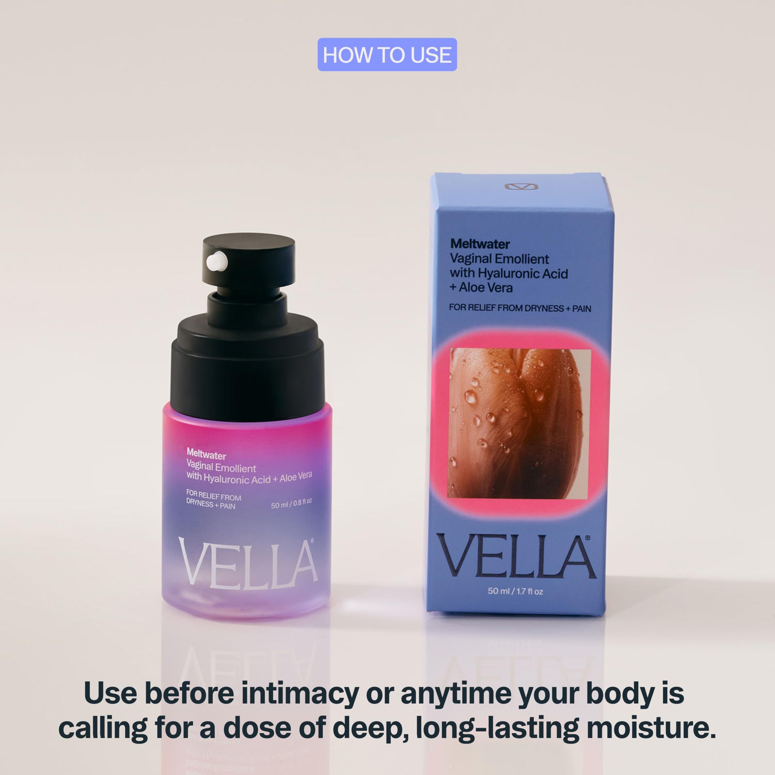 VELLA Meltwater en uso aplicándose con gotero para mayor comodidad