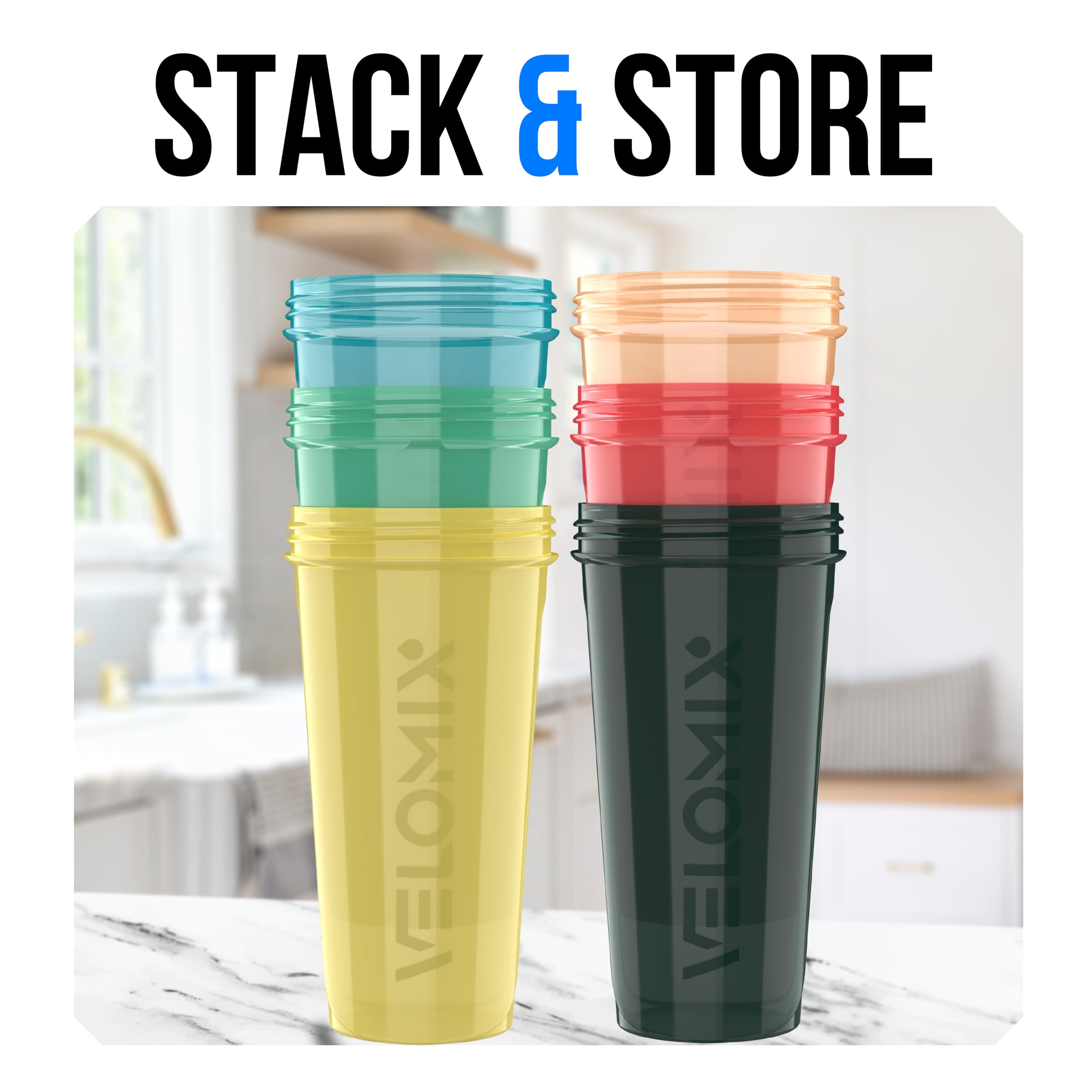 VELOMIX comparación de tamaño en mano para visualizar capacidad 28 oz
