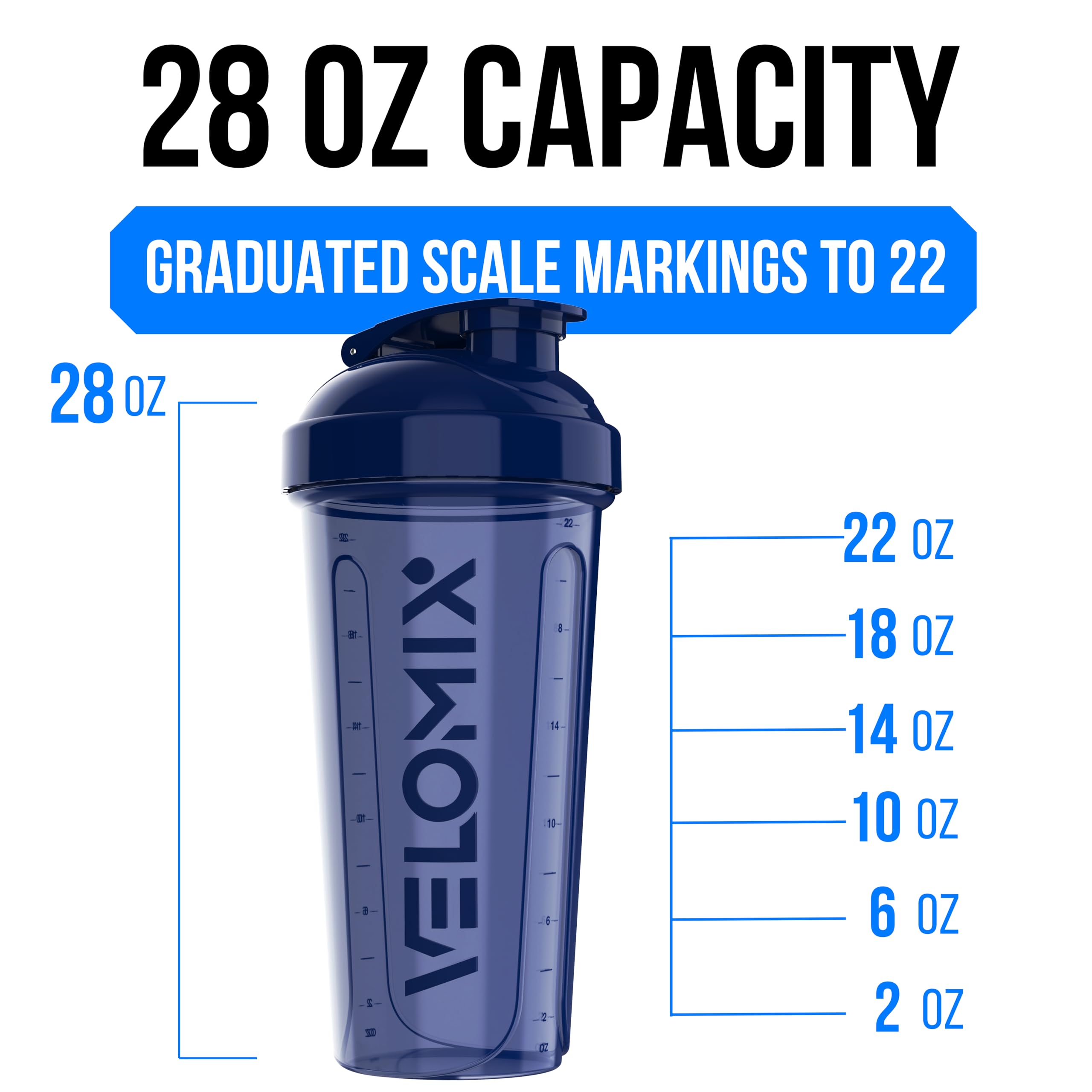 VELOMIX cuerpo transparente con escala hasta 22 oz para dosificación precisa