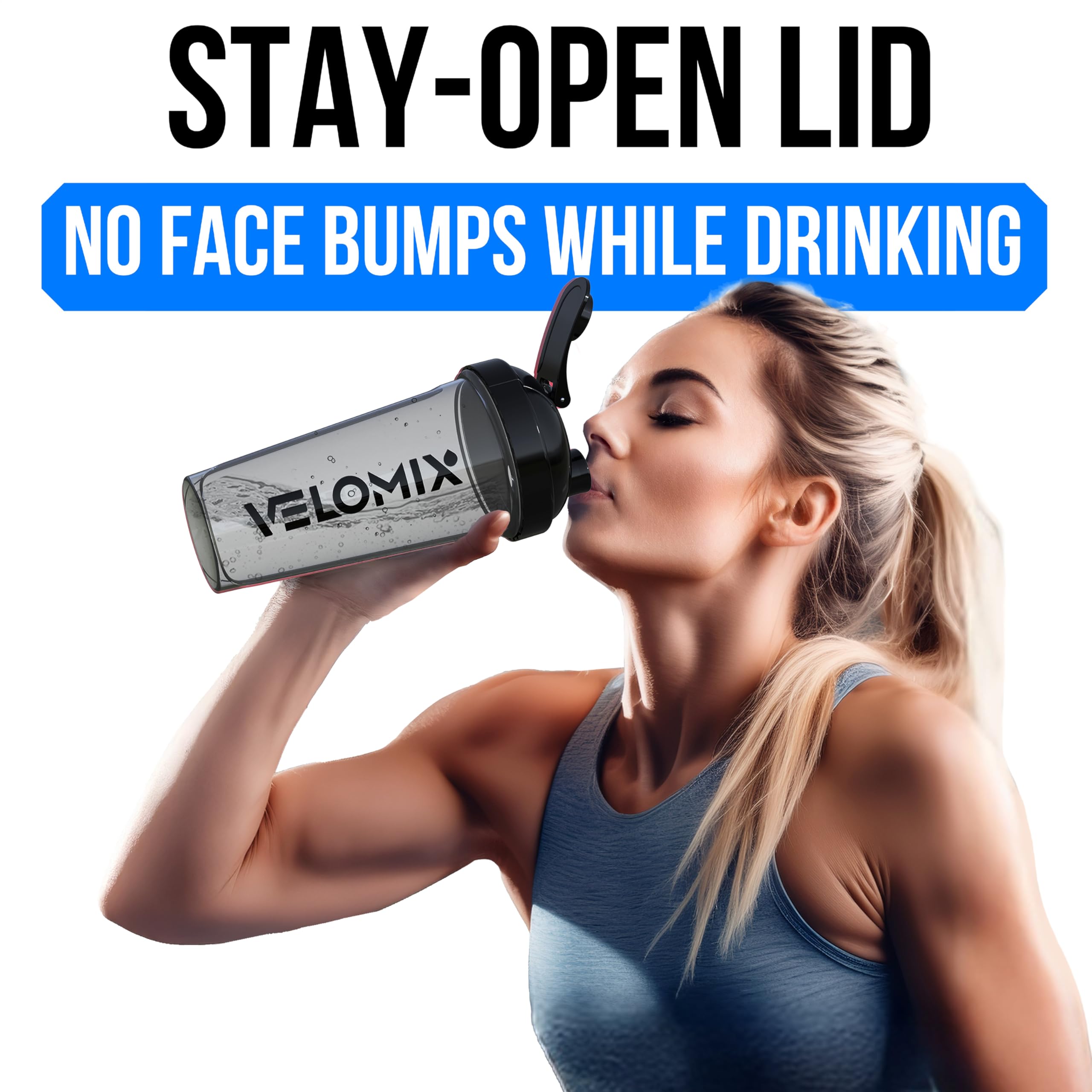 VELOMIX botellas en ambiente de gimnasio mostrando portabilidad y uso diario