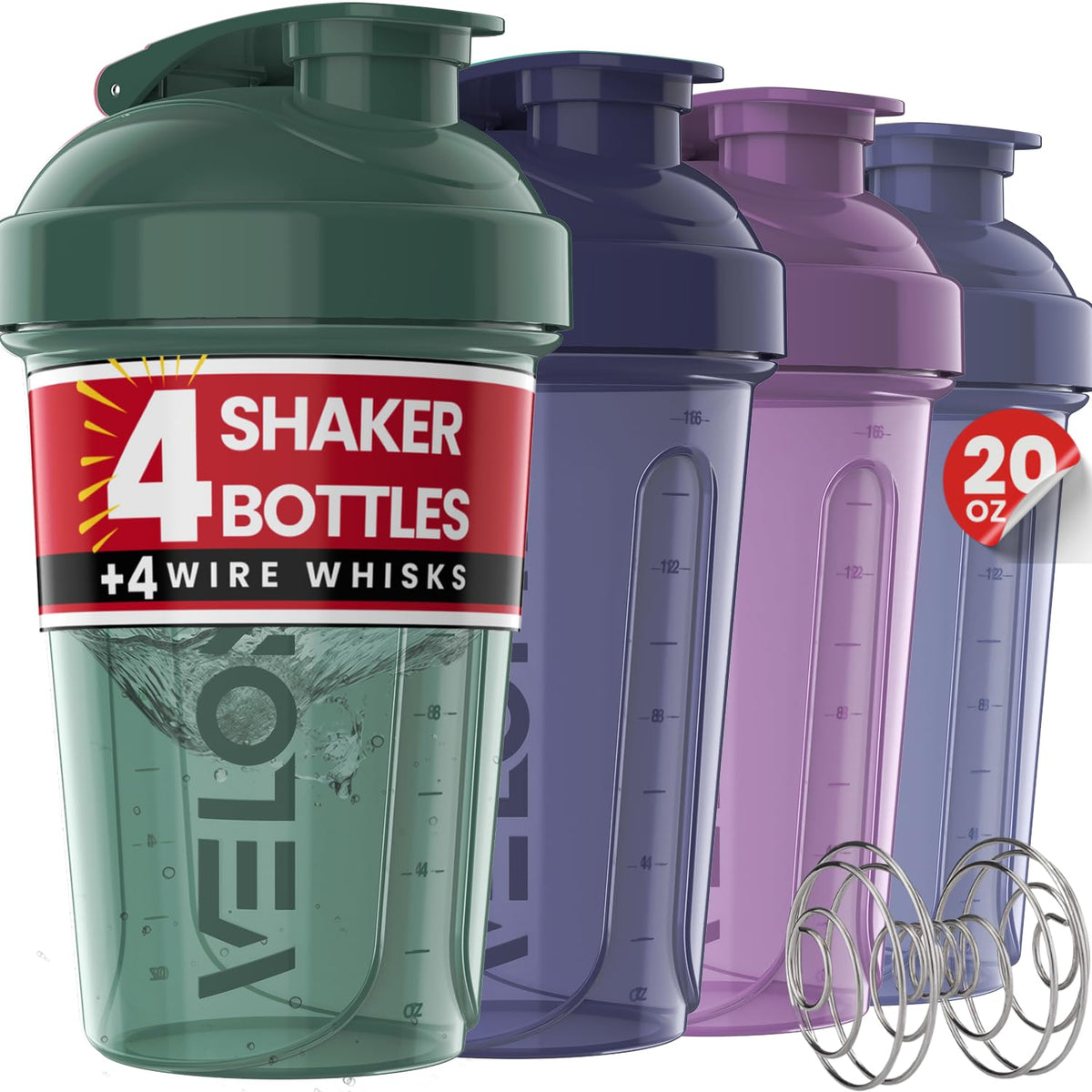 VELOMIX frontal pack de cuatro botellas azules para llevar y ahorrar tiempo