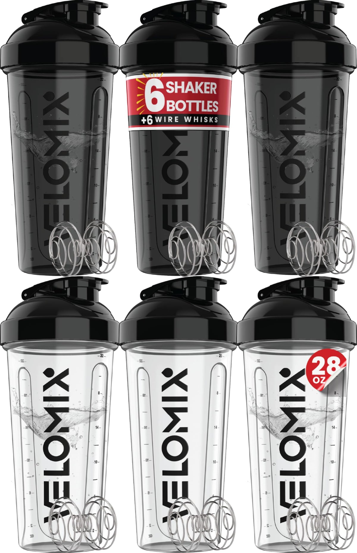 VELOMIX vista frontal del pack de seis, ideal para múltiples batidos