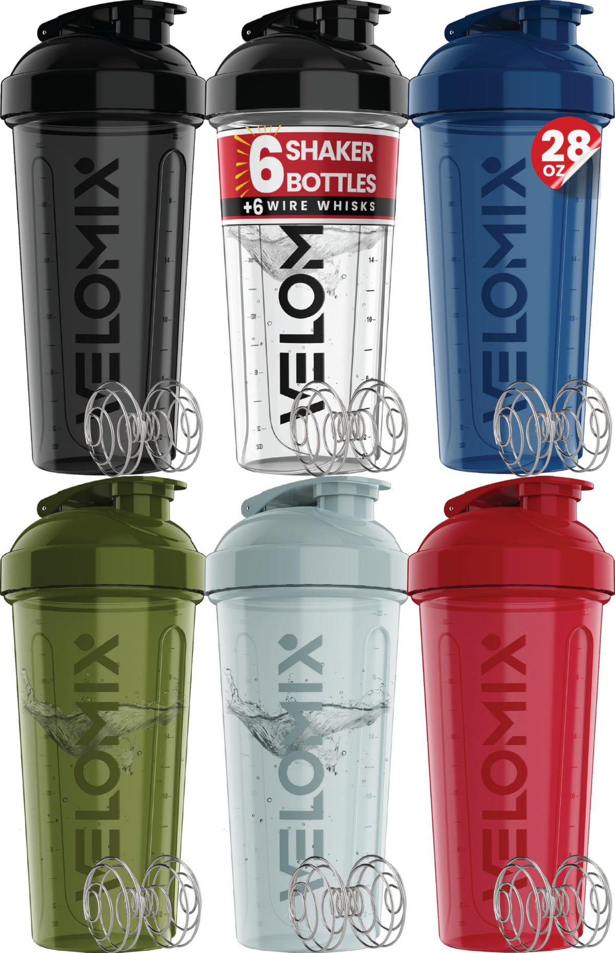 VELOMIX vista frontal del pack de seis botellas, práctico para llevar
