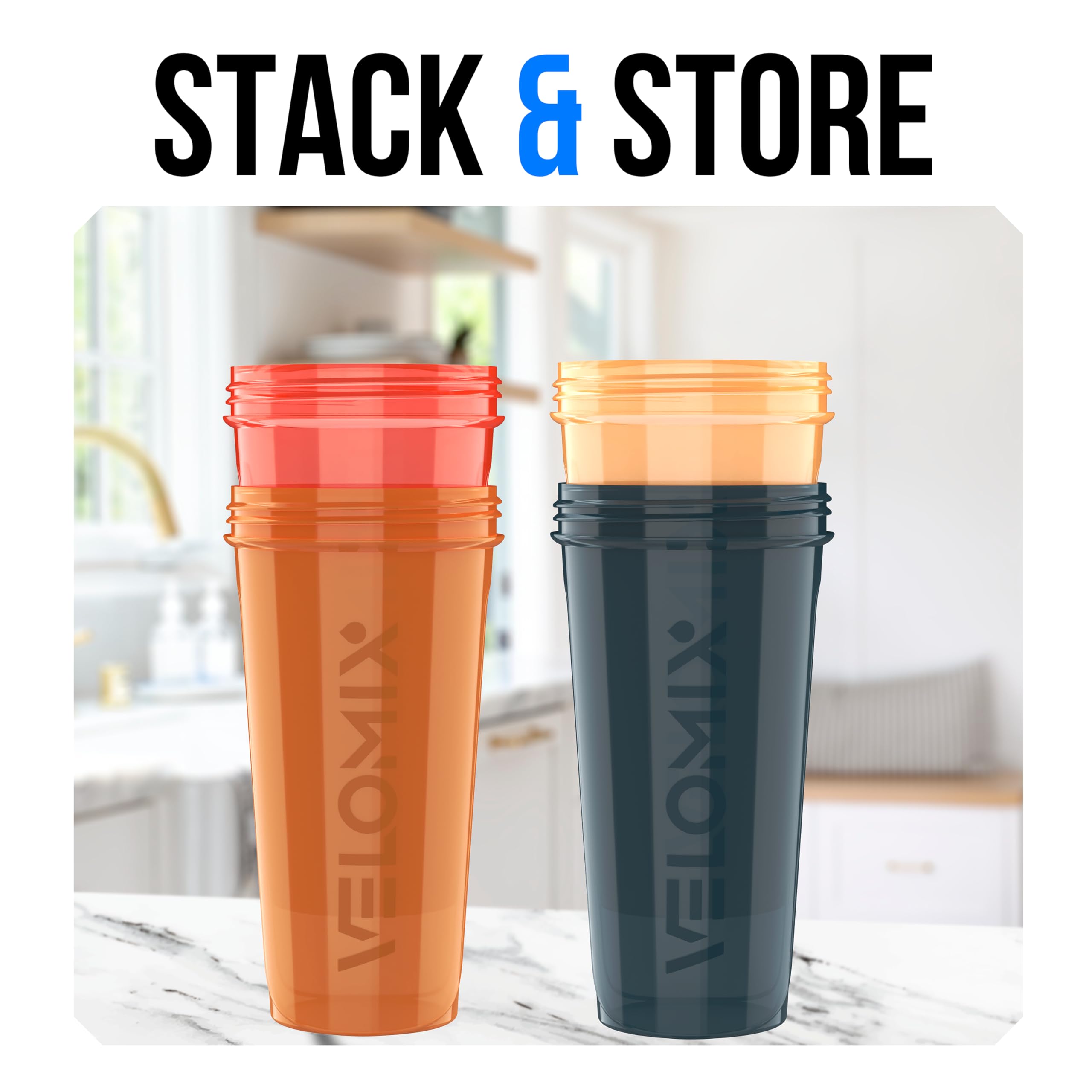 VELOMIX pack de cuatro botellas Amber Drift apiladas para familias o rutinas diarias