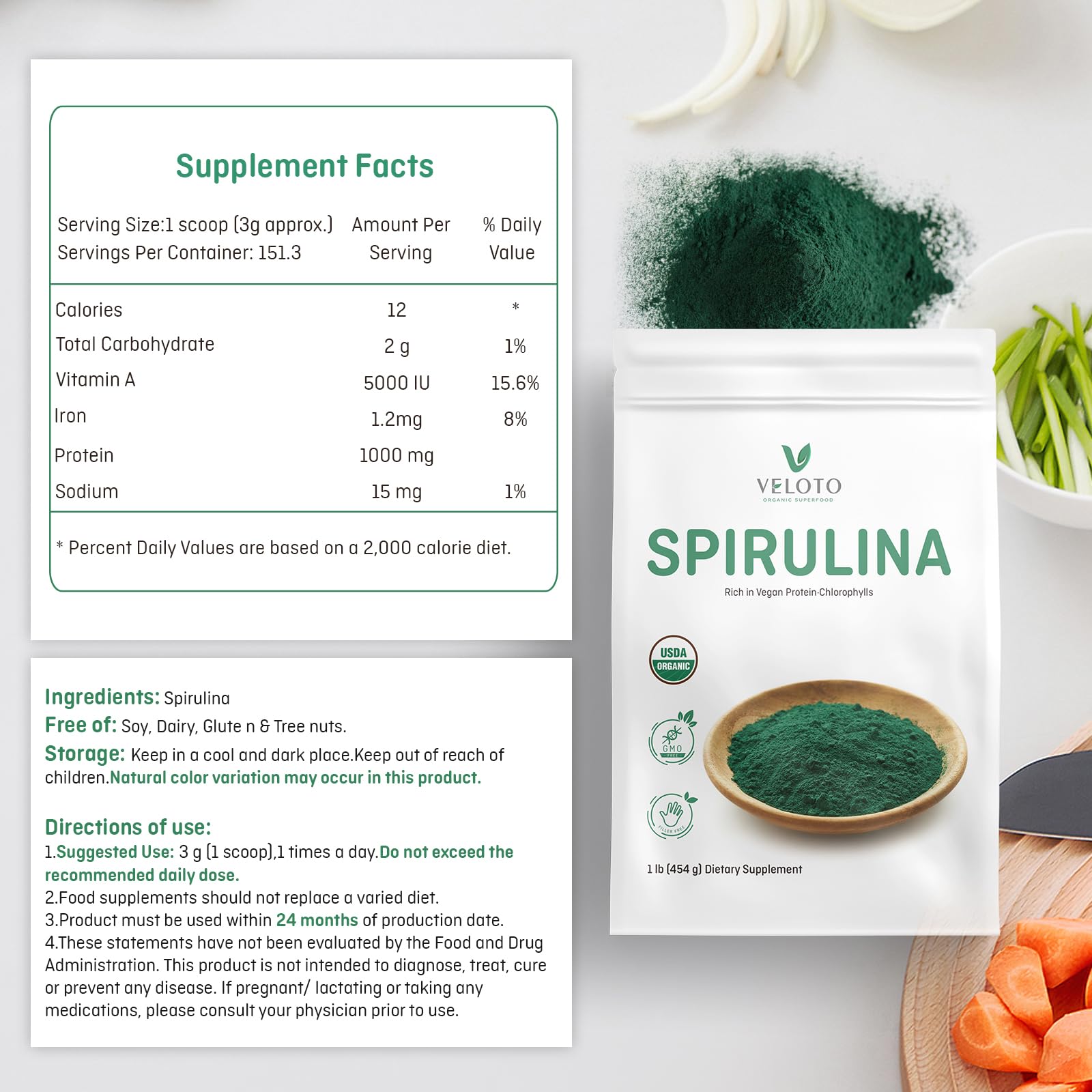 VELOTO spirulina mezclada en yogur, mejora desayunos nutritivos