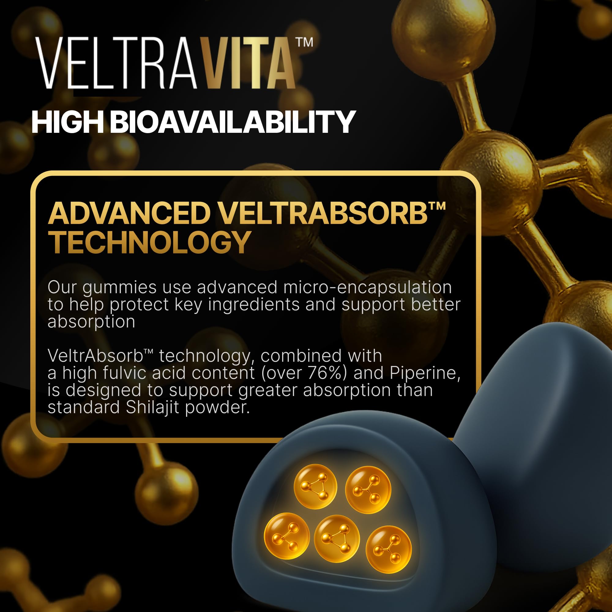 VeltraVita detalle VeltrAbsorb™ y piperina para mejor absorción