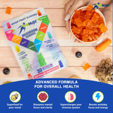 Vemax frasco abierto con gomitas visibles para almacenamiento práctico