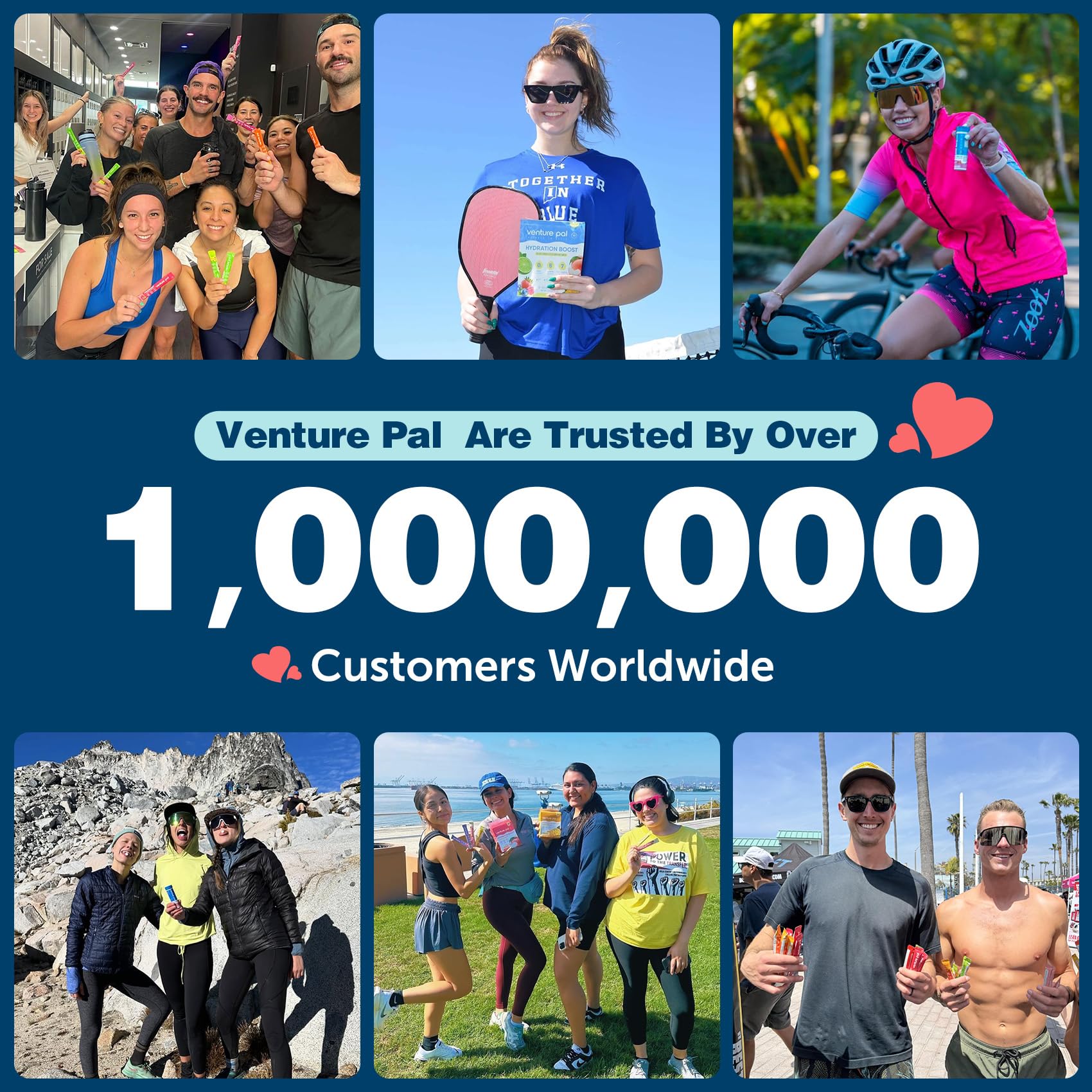 Venture Pal caja con 30 sobres en ambiente lifestyle, preparado para viajes
