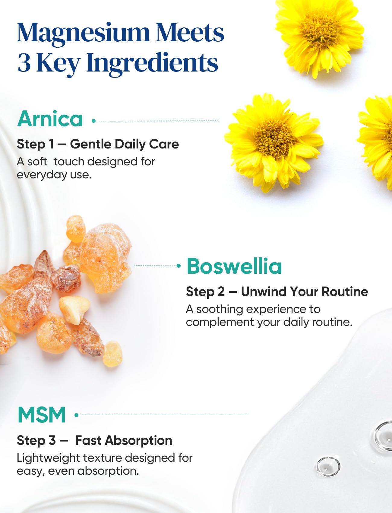 Venture Pal etiqueta ingredientes con magnesio, árnica, MSM y boswellia resaltados