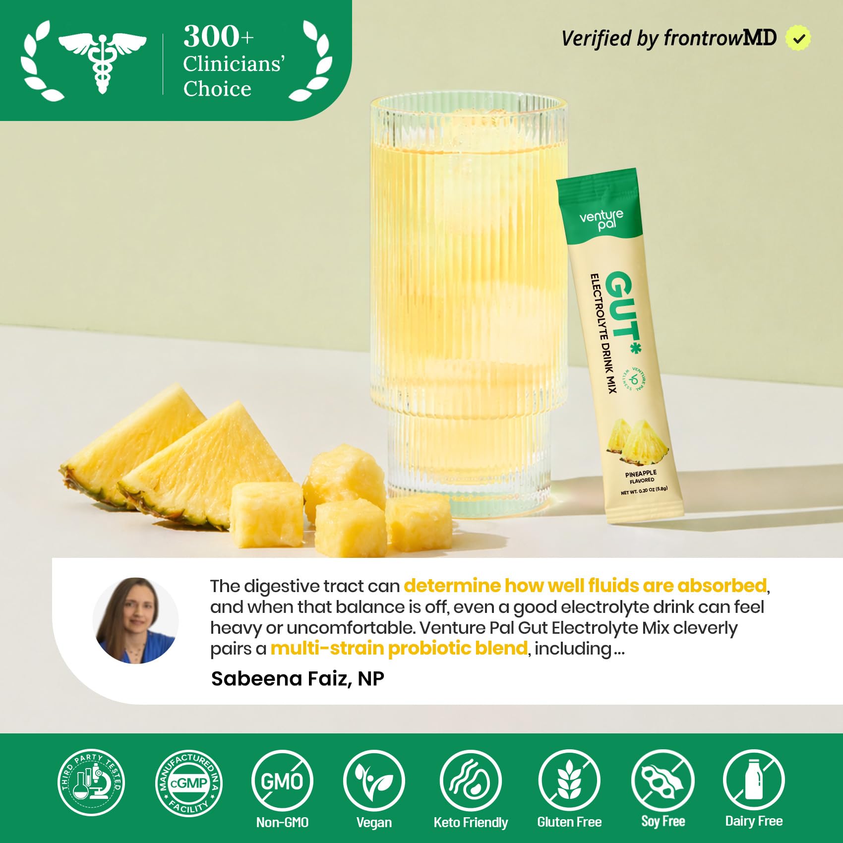 Venture Pal etiqueta nutricional visible con electrolitos y vitaminas listadas