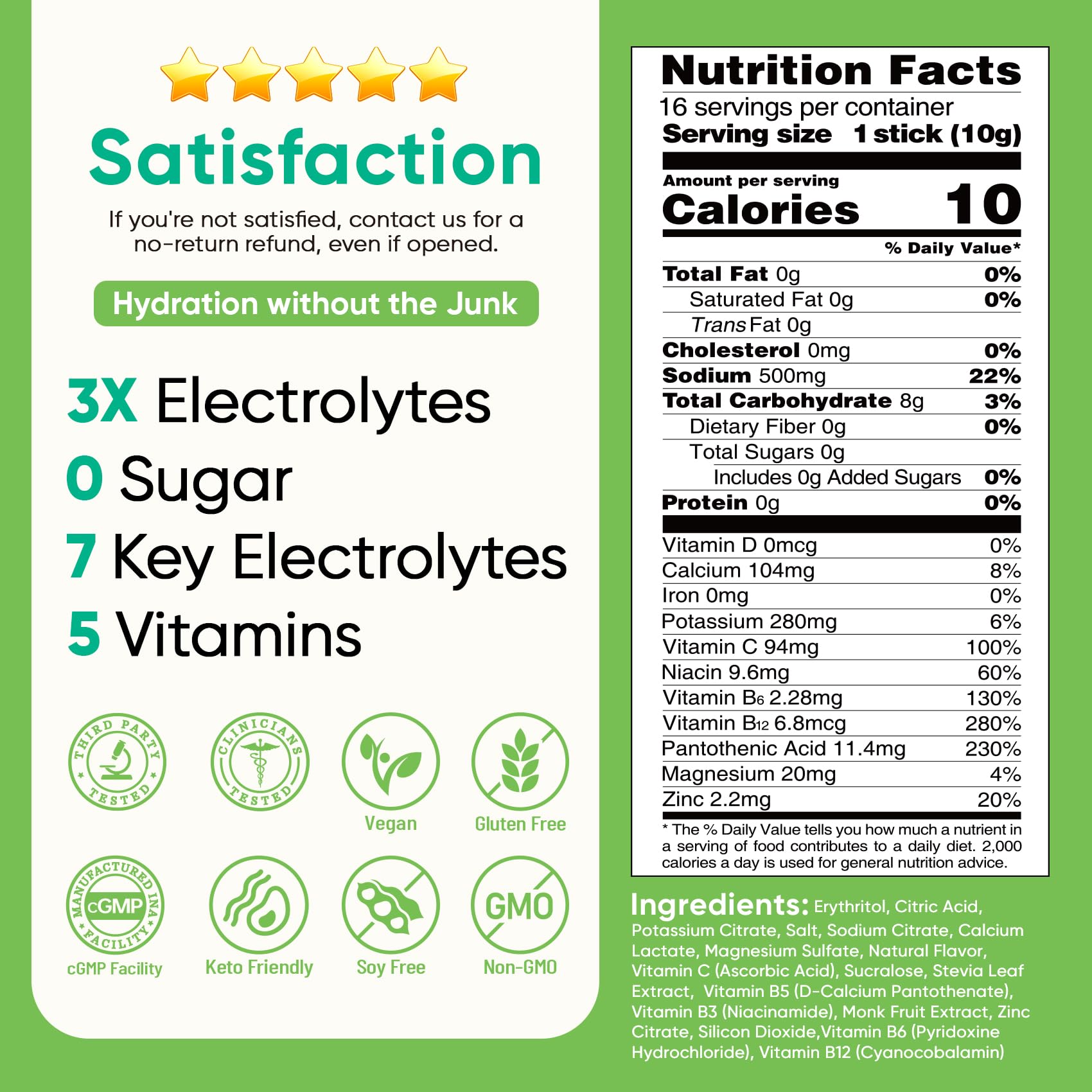 Venture Pal etiqueta nutricional legible, información de electrolitos y vitaminas