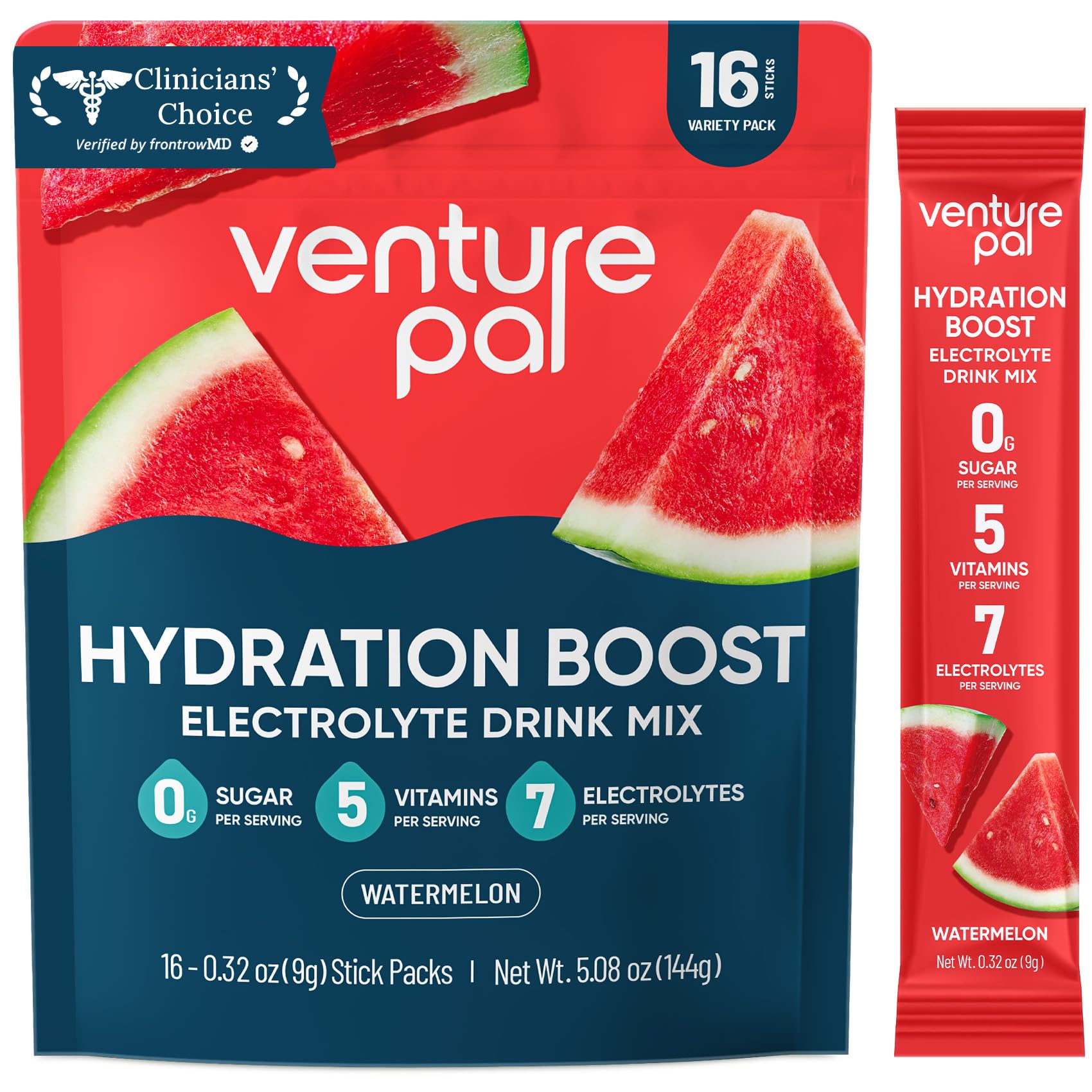 Venture Pal frente del empaque mostrando 16 sticks y beneficios rápidos