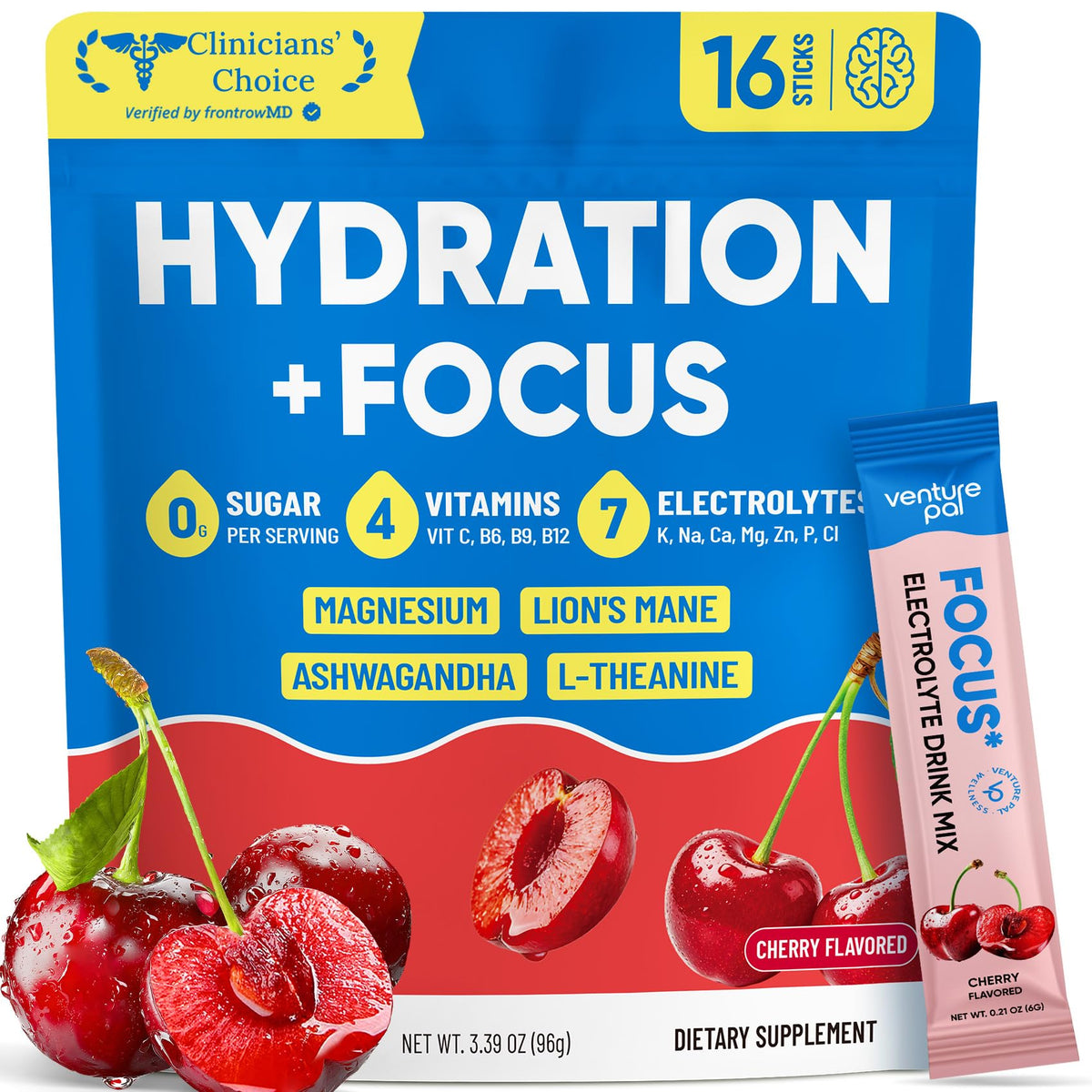 Venture Pal frente del empaque mostrando diseño y beneficio de hidratación rápida