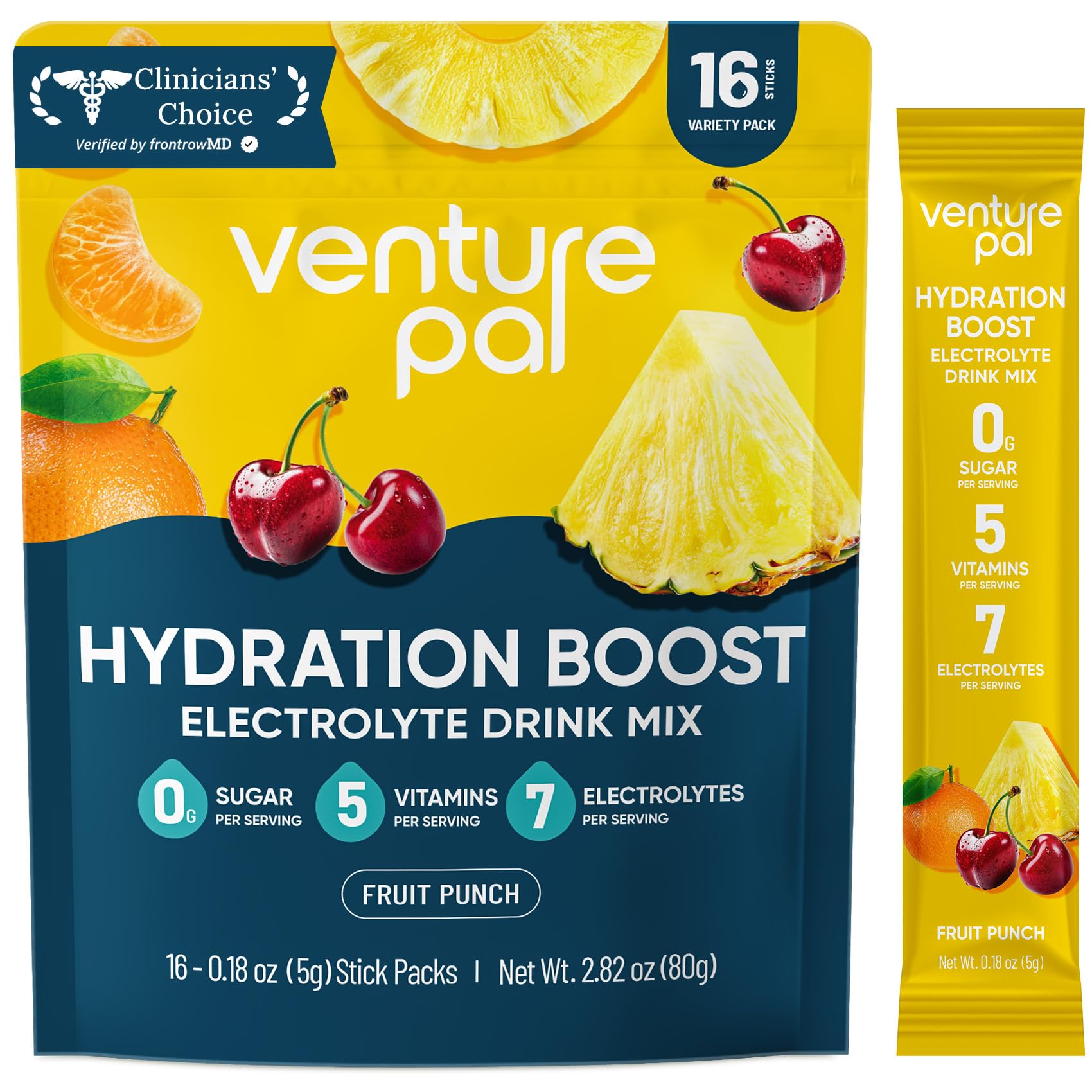 Venture Pal frente del paquete mostrando sobres y beneficios visibles