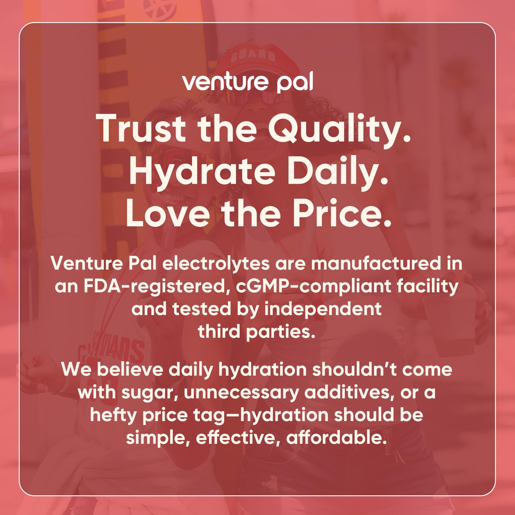Venture Pal etiqueta de ingredientes con electrolitos y vitaminas claras