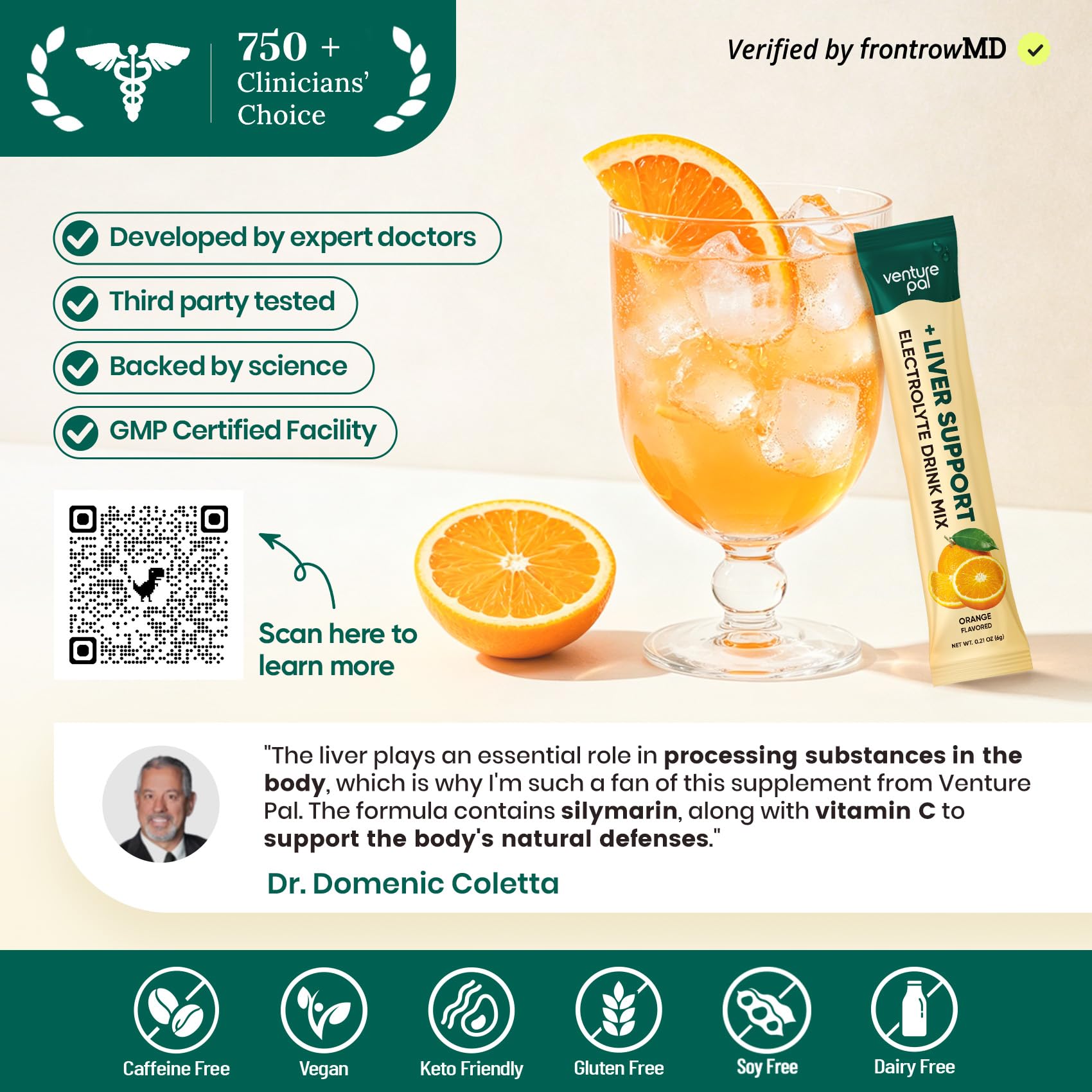 Venture Pal etiqueta con lista de ingredientes y valores clave