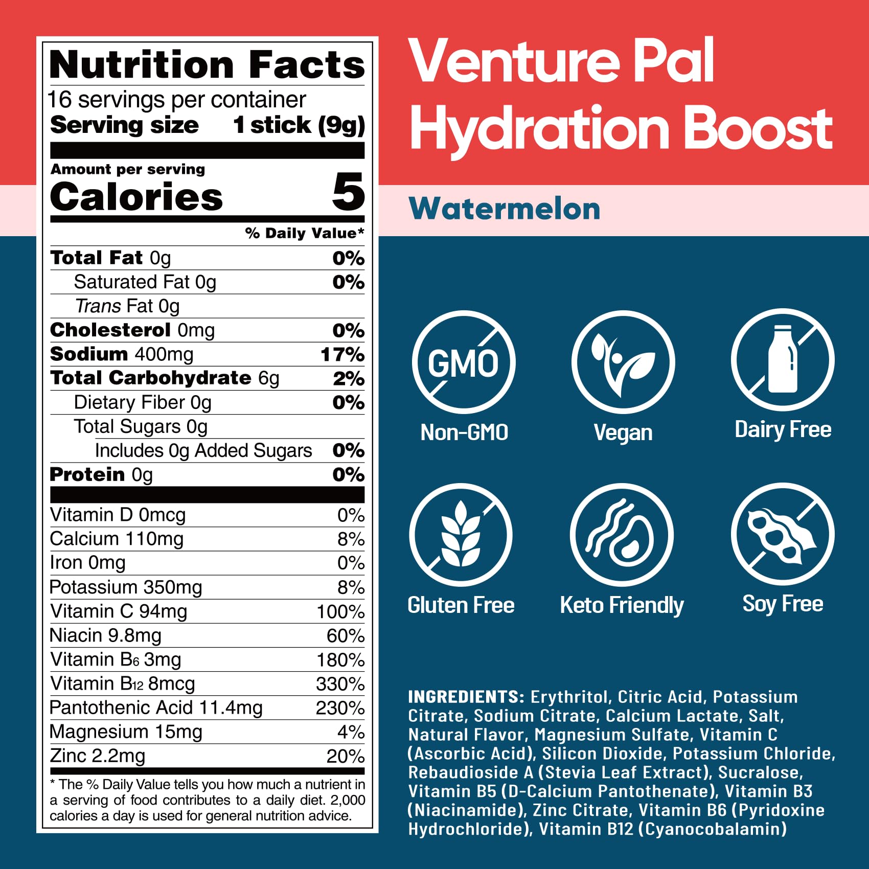 Venture Pal sobre disolviéndose en agua para hidratación instantánea