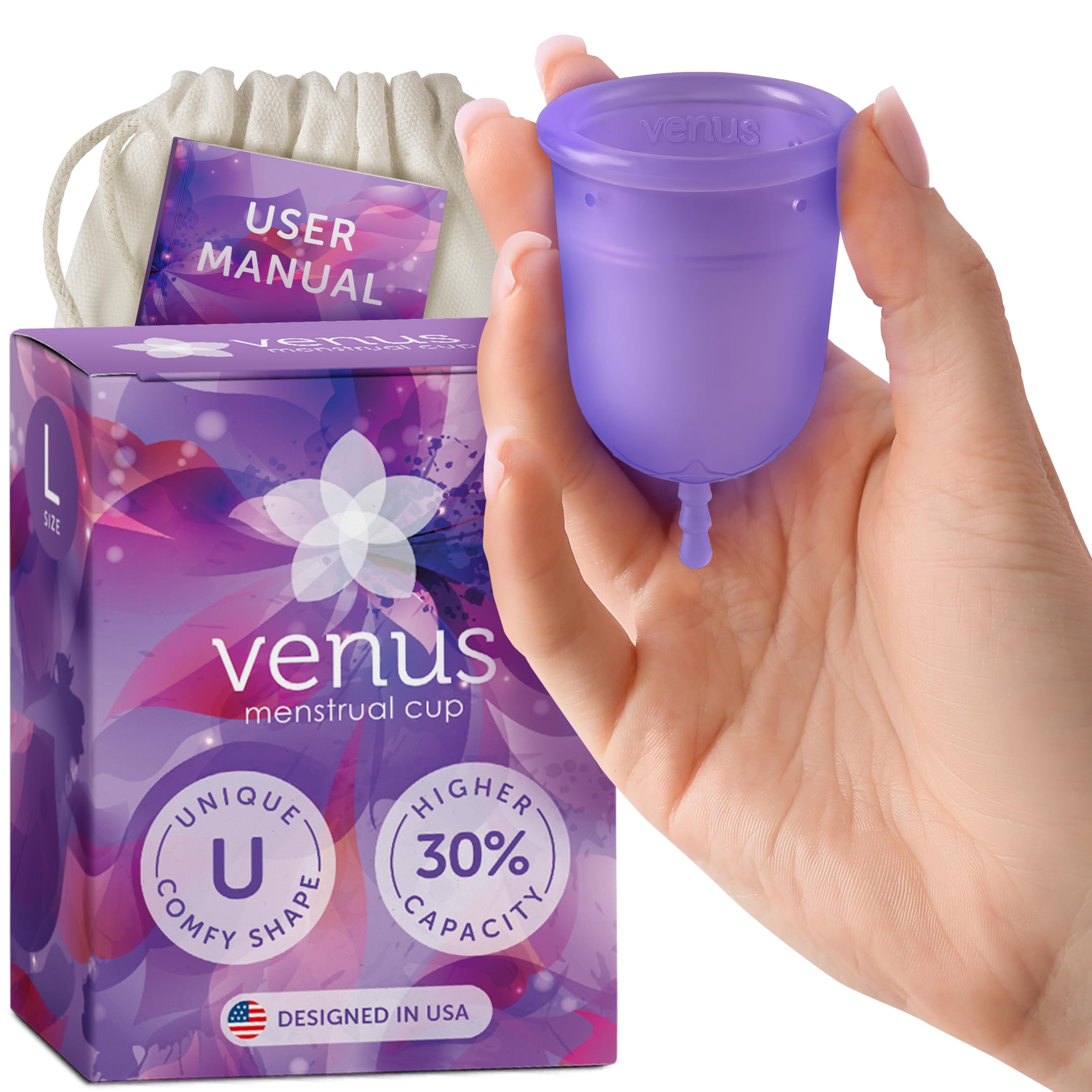 VENUS copa frontal y empaque mostrando certificaciones y aspecto profesional