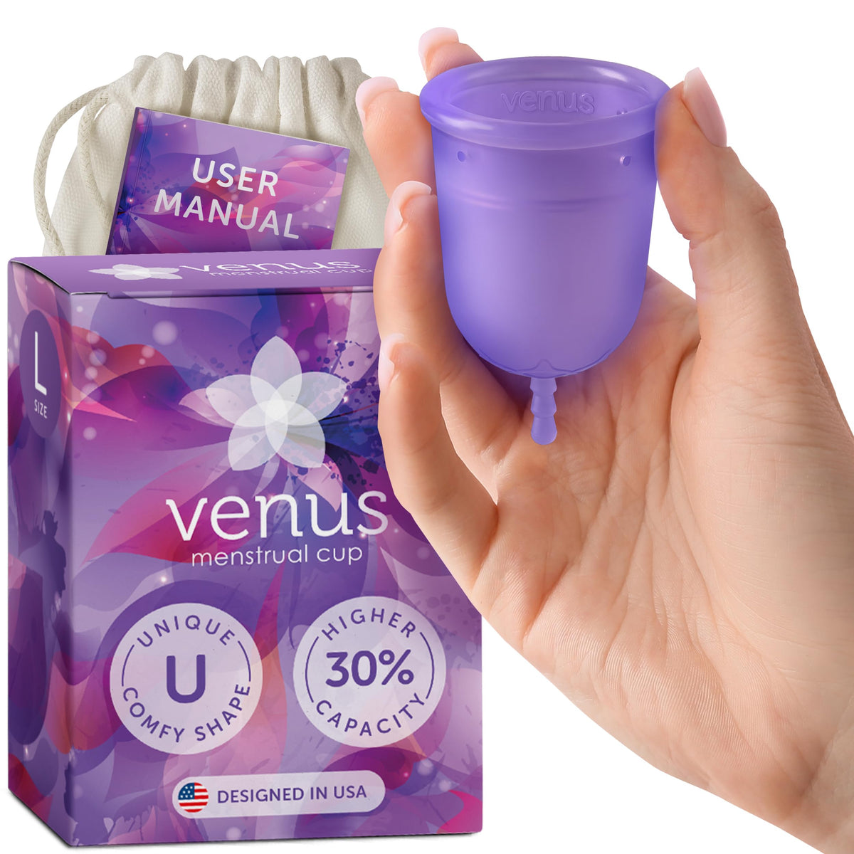 VENUS copa frontal y empaque mostrando certificaciones y aspecto profesional
