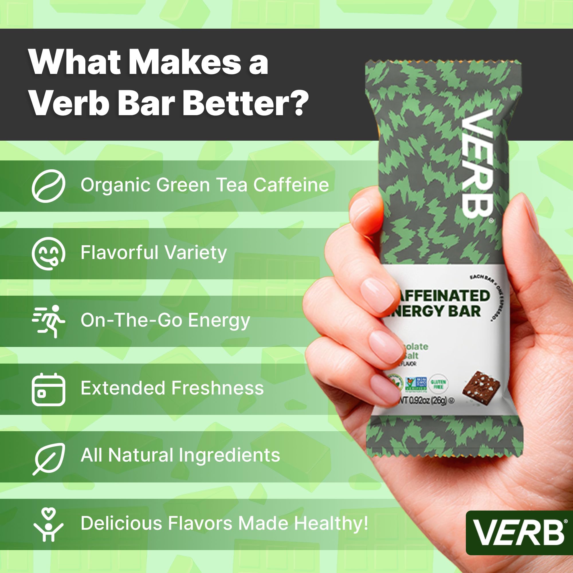 Etiqueta del empaque Verb con información nutricional clara y beneficios visibles