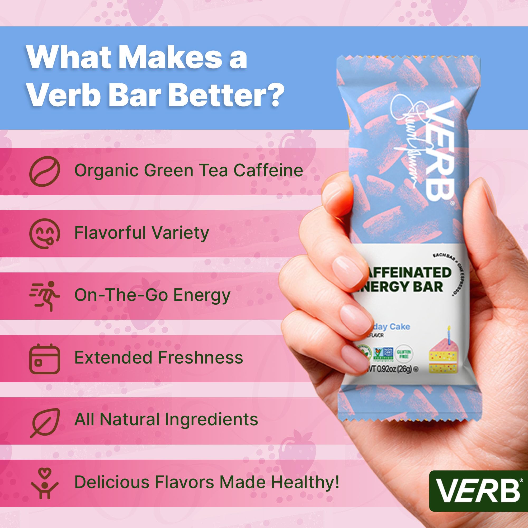 Verb Caffeinated Energy Bar paquete con 16 barras ideal para almacenamiento