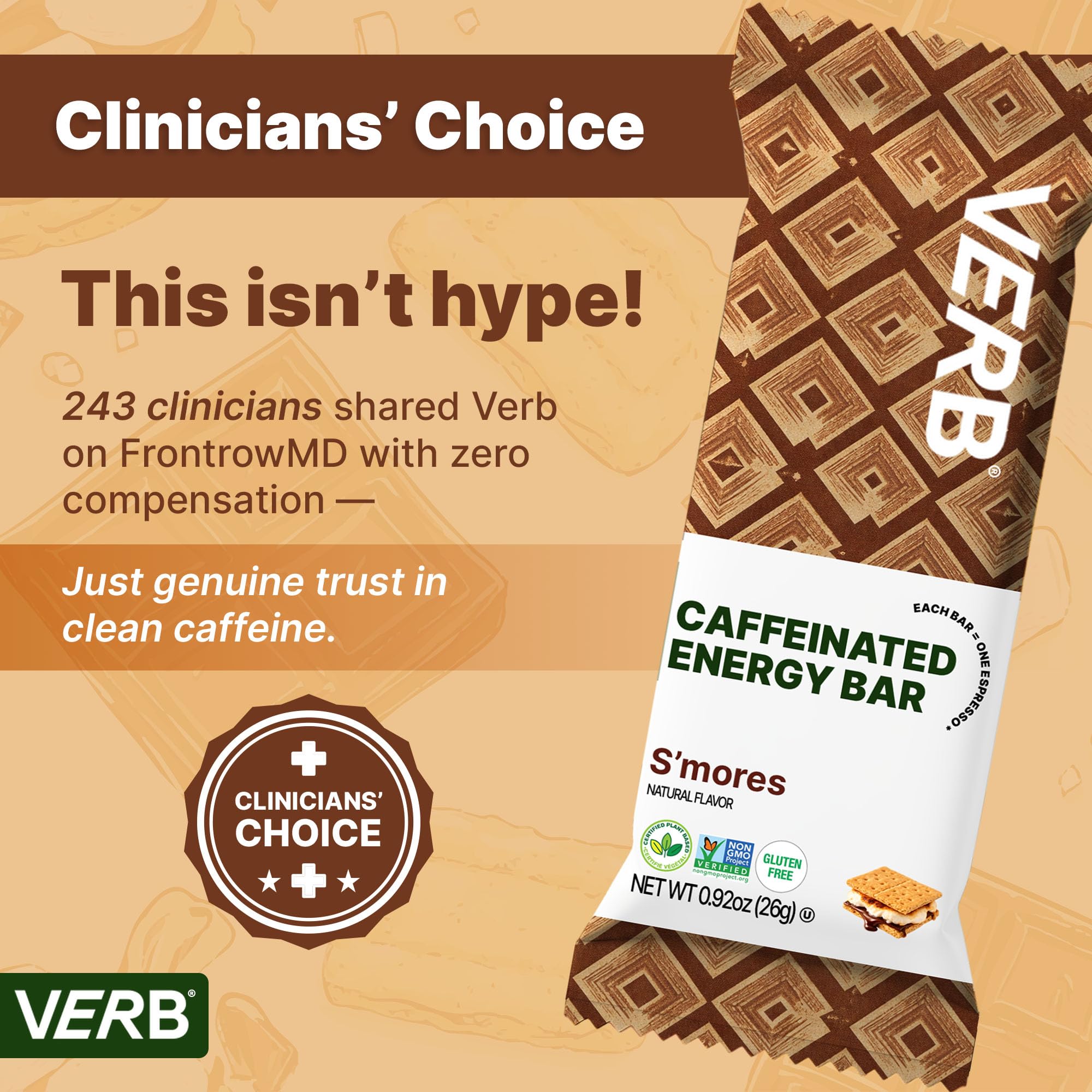 Verb etiqueta nutricional S'mores con ingredientes simples y café natural