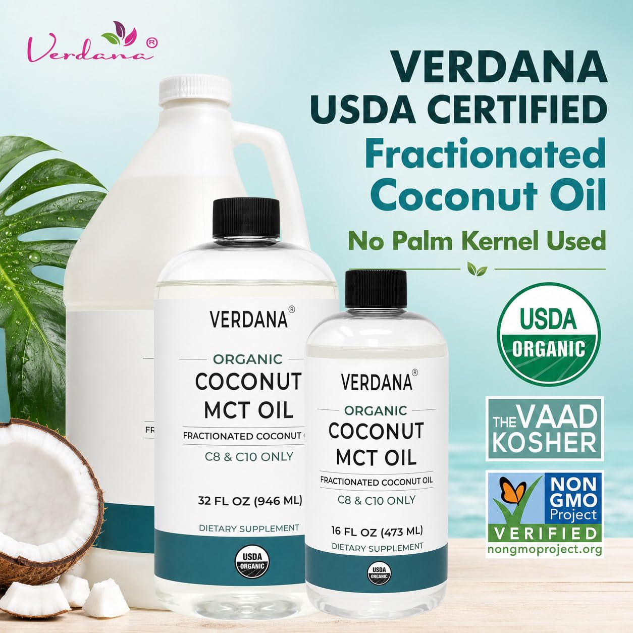 Verdana detalle de etiqueta USDA Organic y certificaciones claras