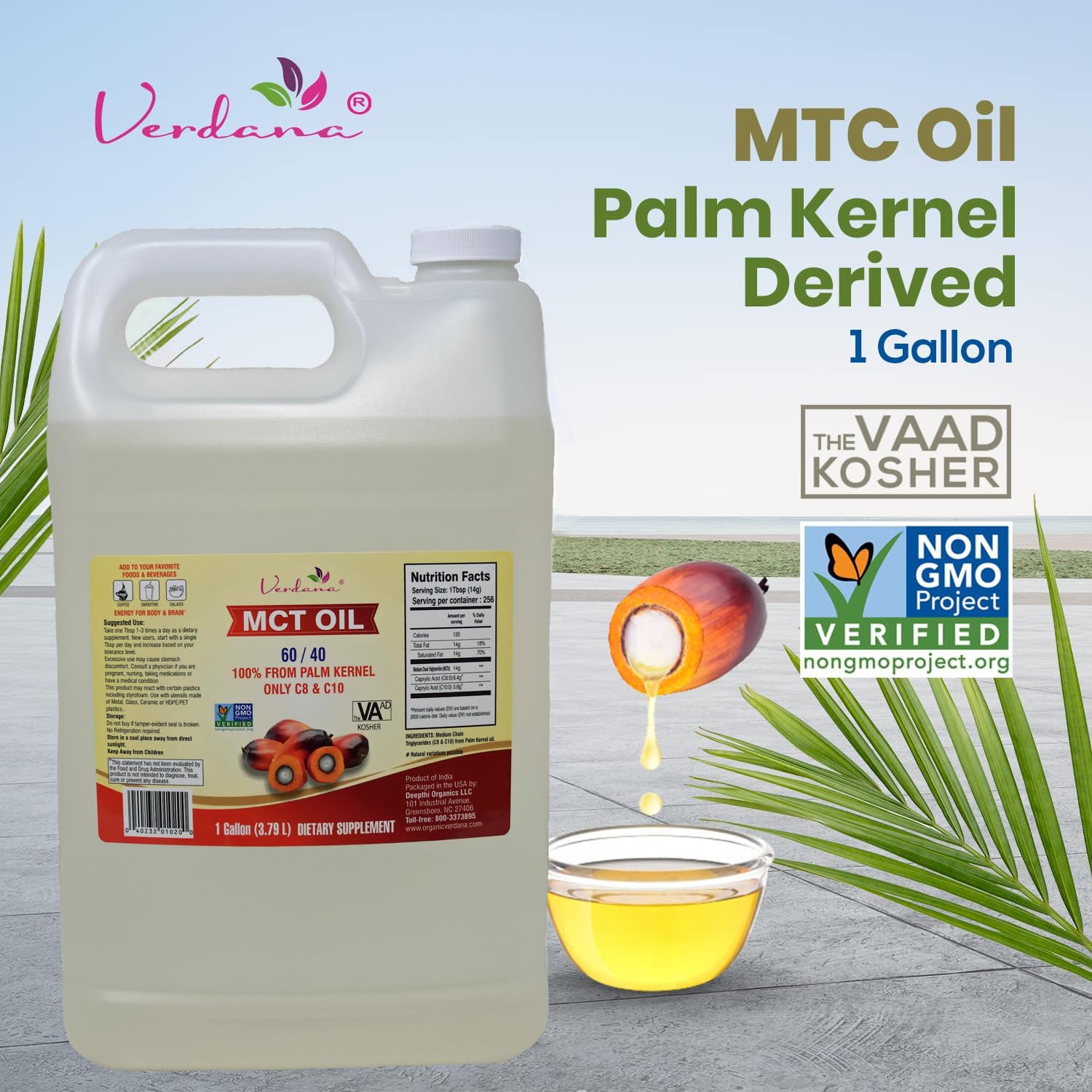 Verdana detalle de textura del aceite MCT sin sabor y de rápida absorción