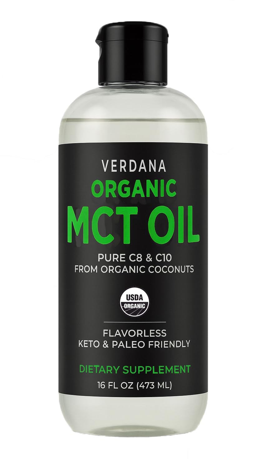 Verdana botella frontal 16 fl oz mostrando etiqueta orgánica y diseño claro