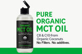 Detalle de textura del aceite MCT Verdana en superficie brillante para mezcla fácil