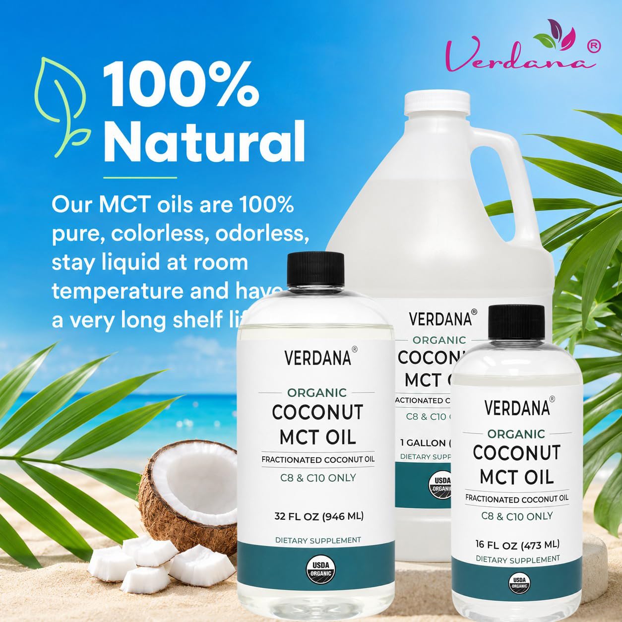 Verdana textura del aceite MCT líquido transparente y limpio