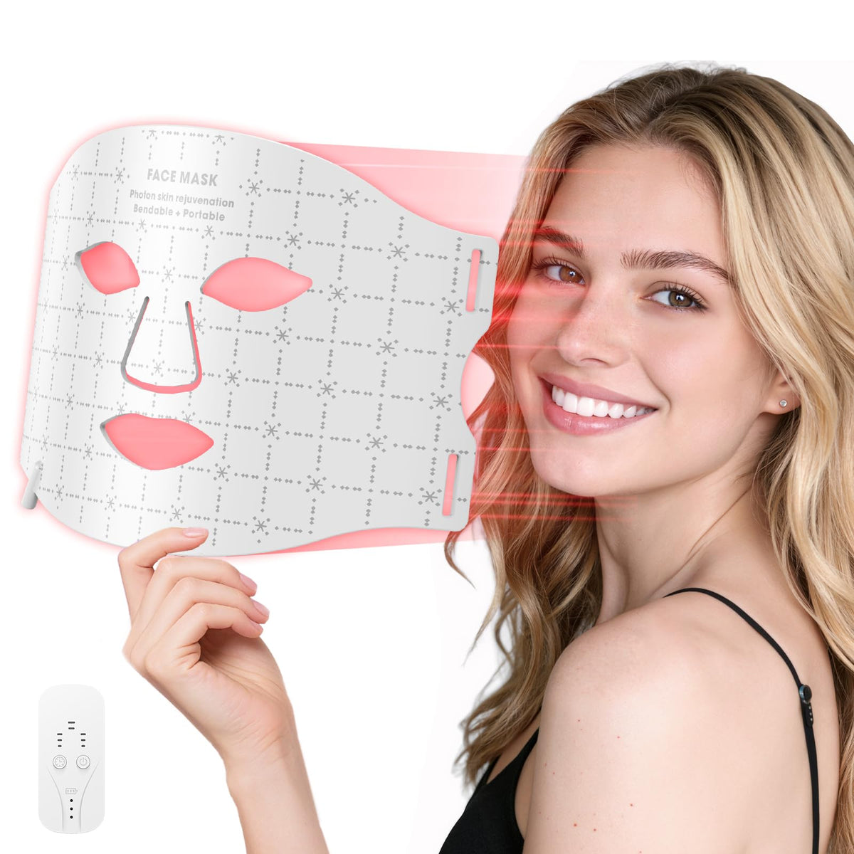 Verfubo mascarilla LED frontal mostrando cobertura facial y confort
