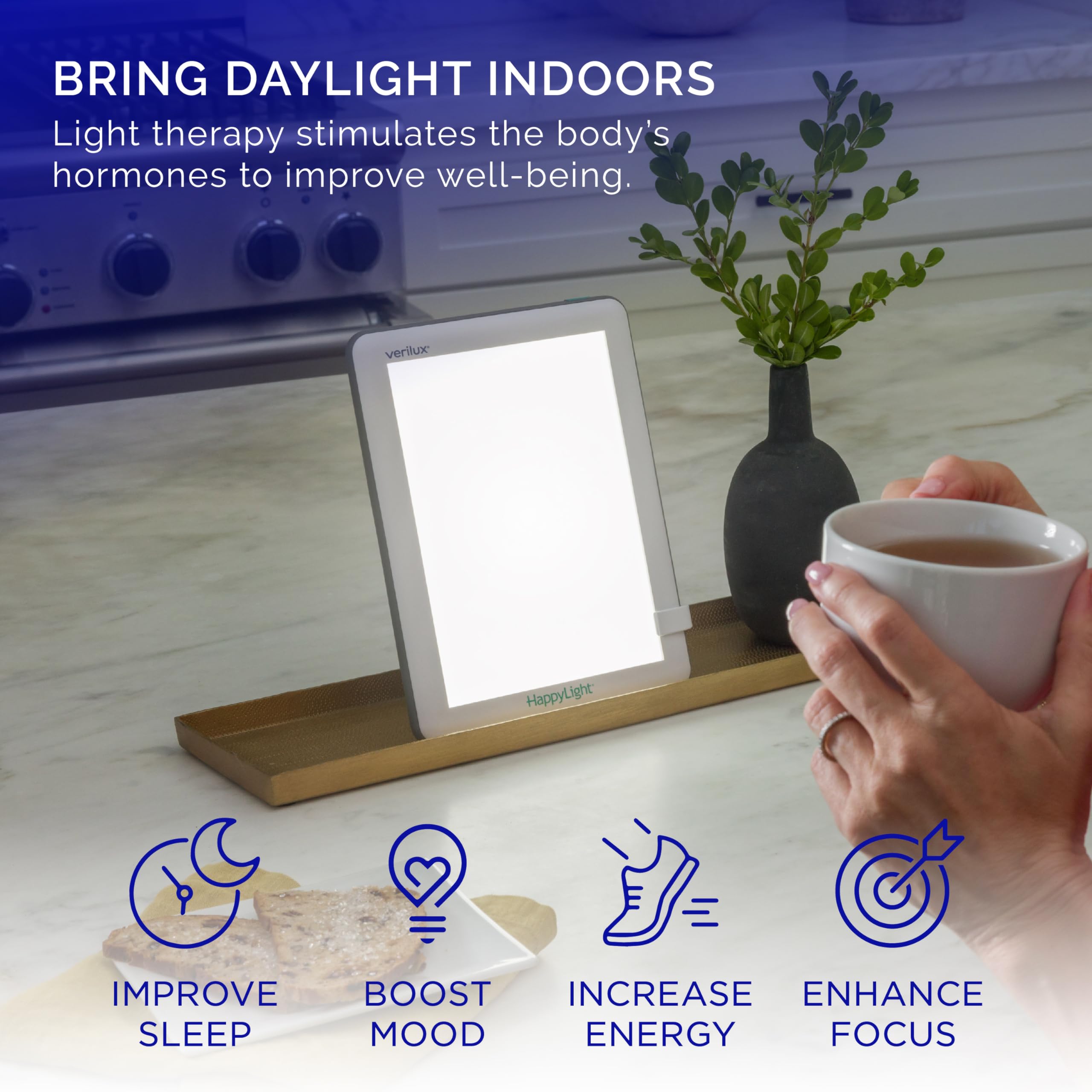 Verilux HappyLight Lucent detalle del panel LED sin UV que ofrece luz uniforme