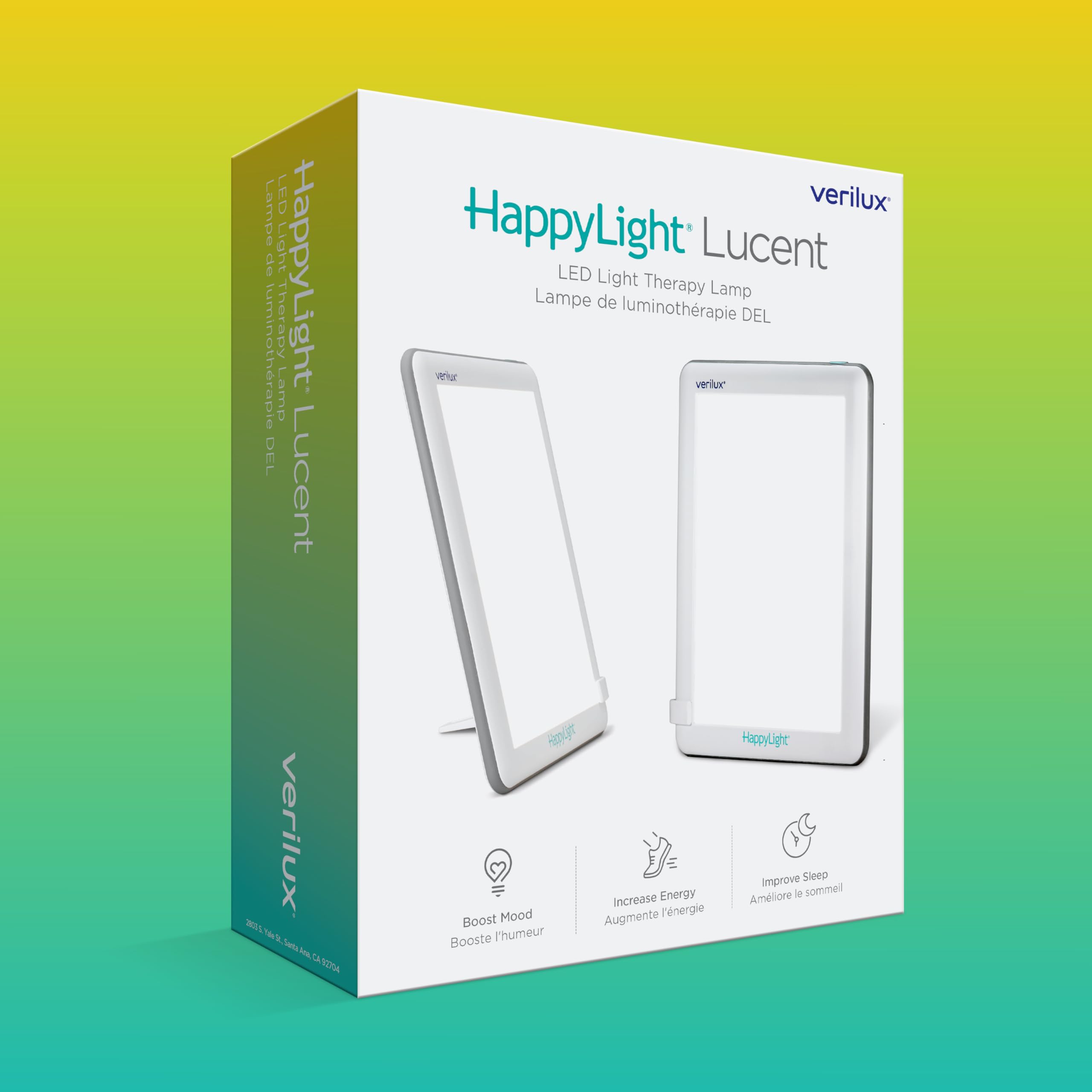 Verilux HappyLight Lucent en escena de dormitorio mejorando ambiente matutino