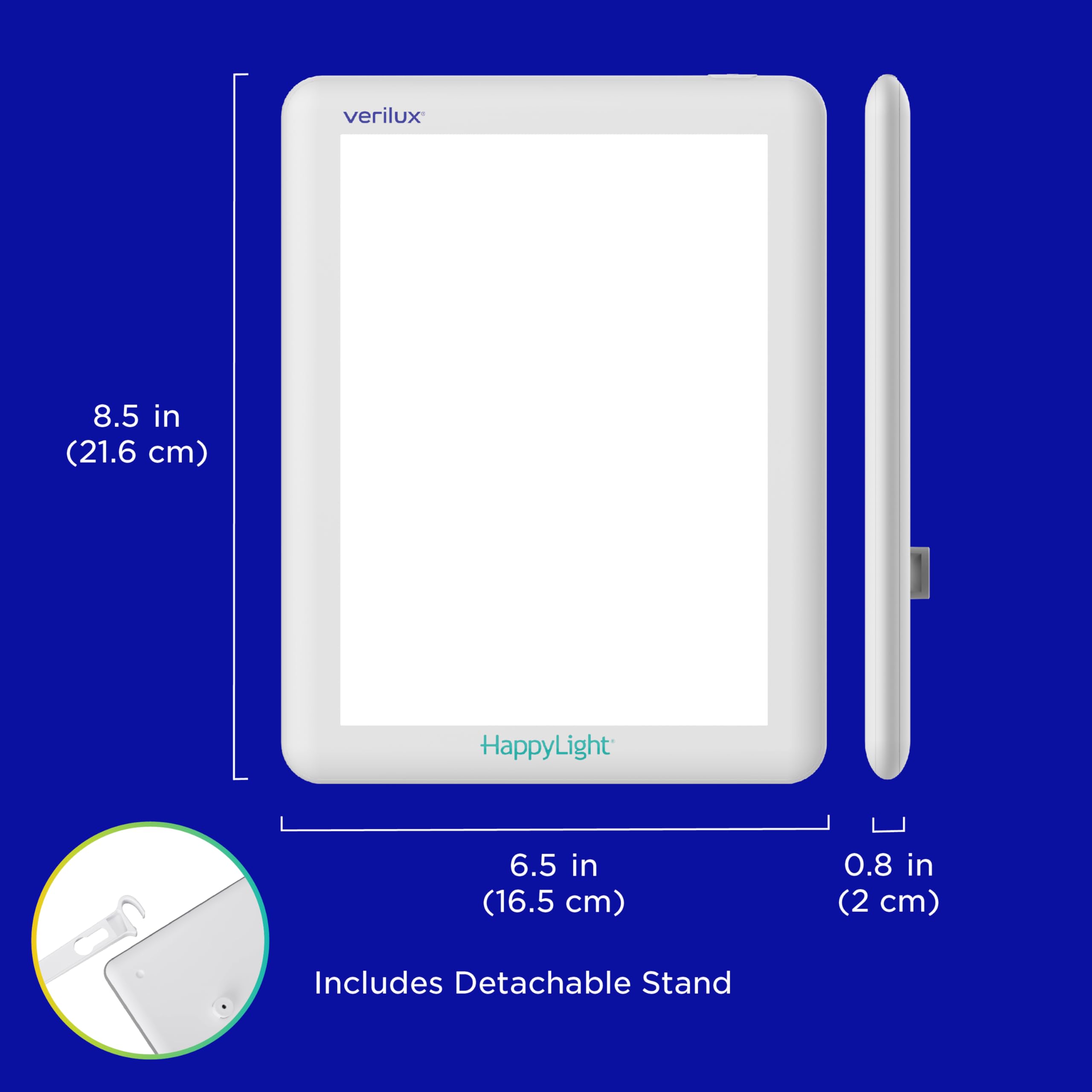 Verilux HappyLight Lucent etiqueta con información y garantía de 3 años visible