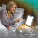 Verilux HappyLight Lucent con soporte montado en posición vertical para sesión matutina