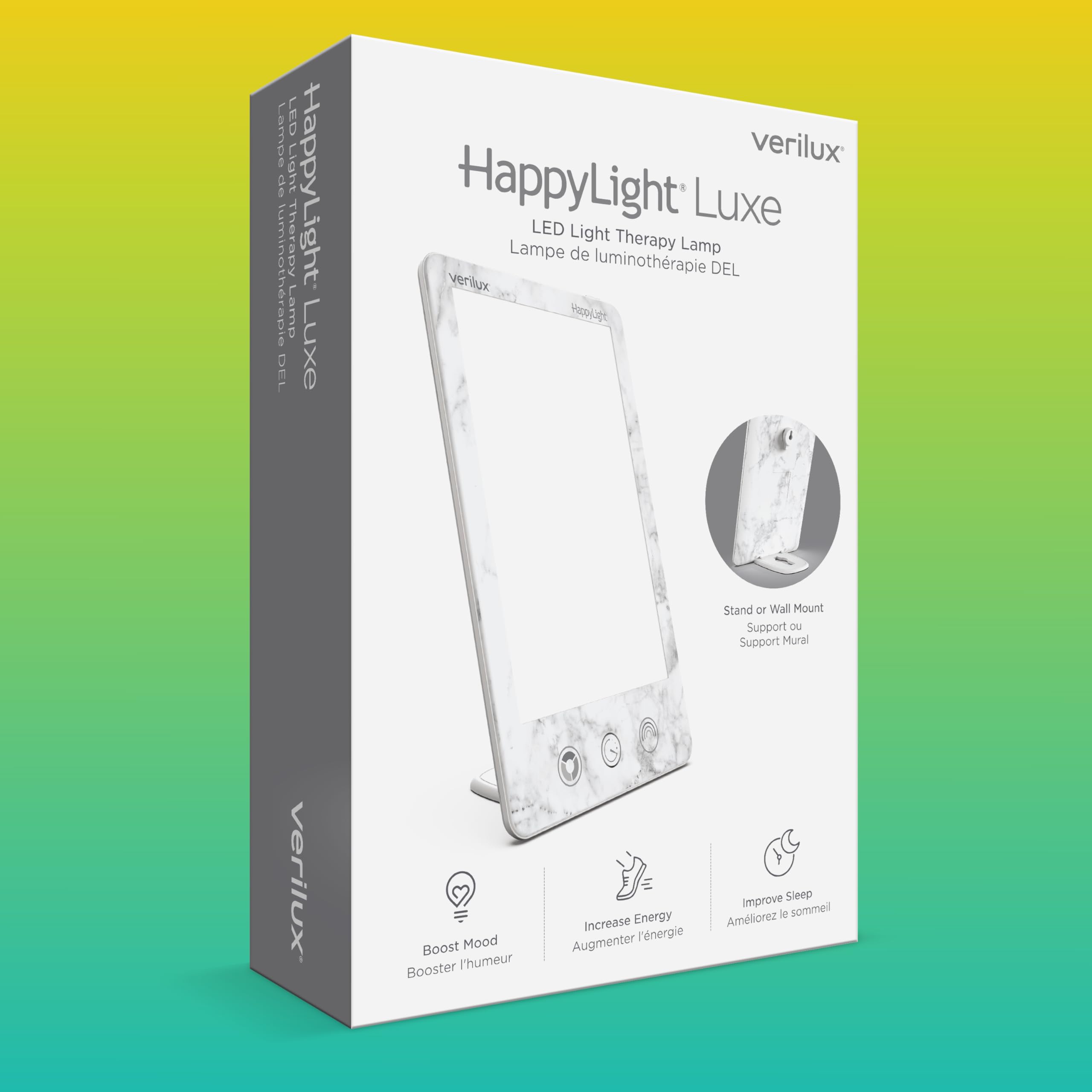 Verilux HappyLight Luxe comparación de tamaño en mano mostrando portabilidad y conveniencia