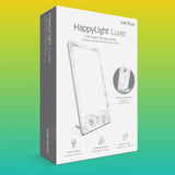 Verilux HappyLight Luxe comparación de tamaño en mano mostrando portabilidad y conveniencia
