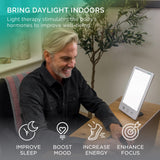 Verilux HappyLight Luxe detalle del acabado y panel LED sin destellos
