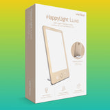 Verilux HappyLight Luxe comparativa de tamaño, portátil y de bajo espacio