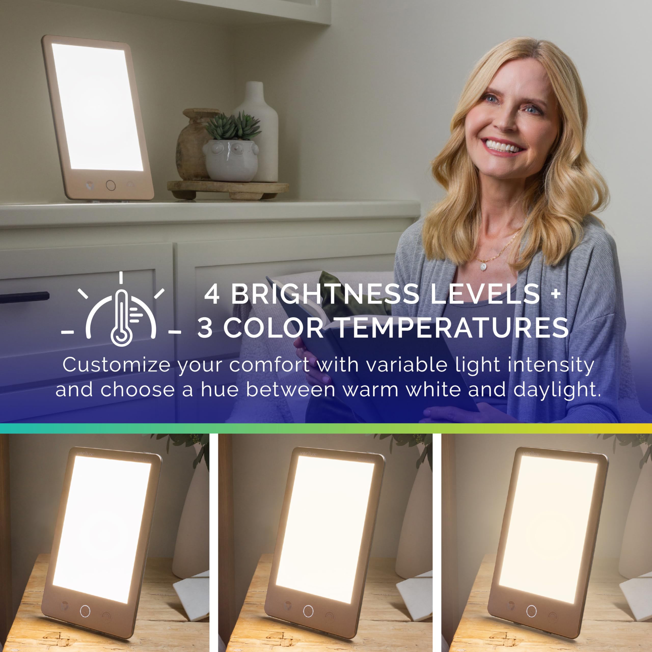 Verilux HappyLight Luxe en escritorio, aporta concentración y energía