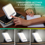 Verilux HappyLight Mini en uso sobre escritorio mejorando concentración y ánimo